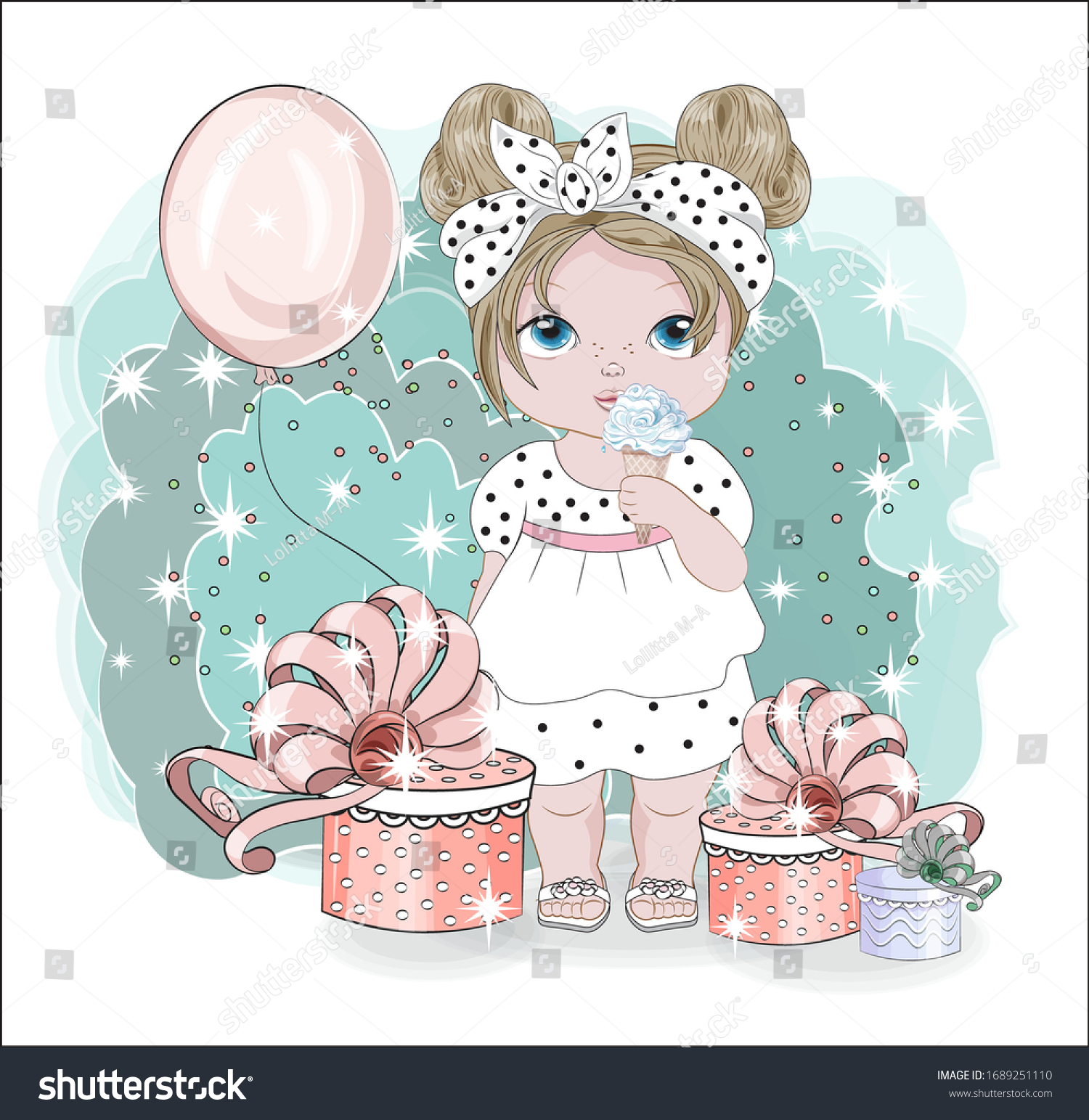 Lovely Cute Baby Girl Ice Cream Stock Vector Royalty Free