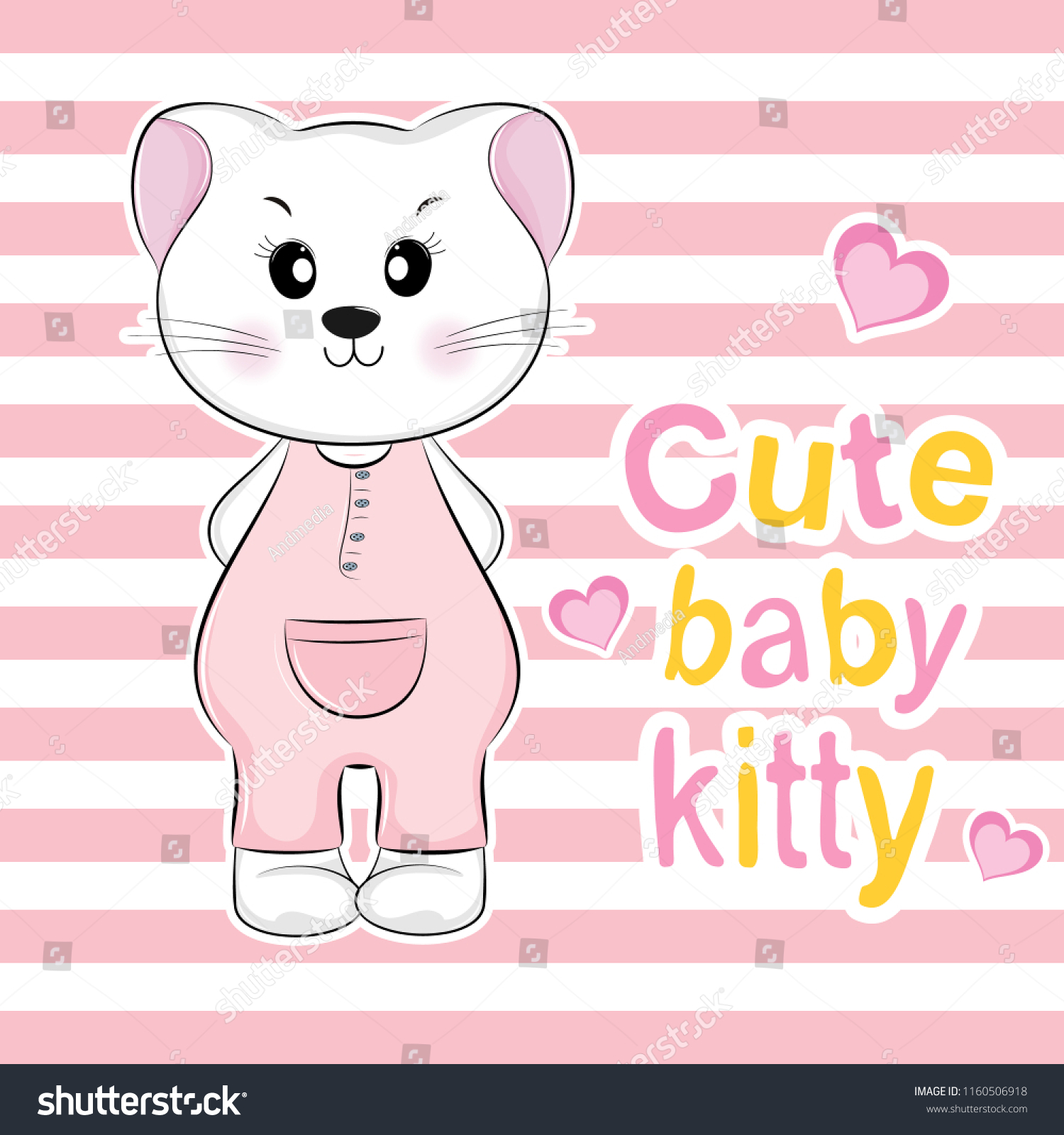 Lovely Cute Baby Kitty Pink Overalls Stock Vector Royalty Free