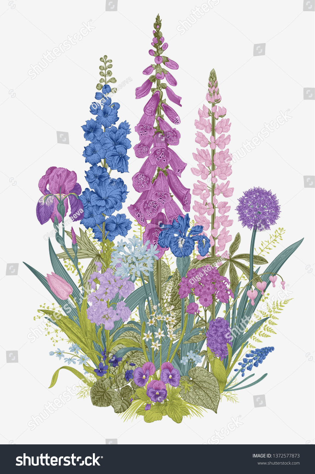 SVG of Lovely Garden. Flowerbed. Vintage illustration. Spring and summer garden flowers svg