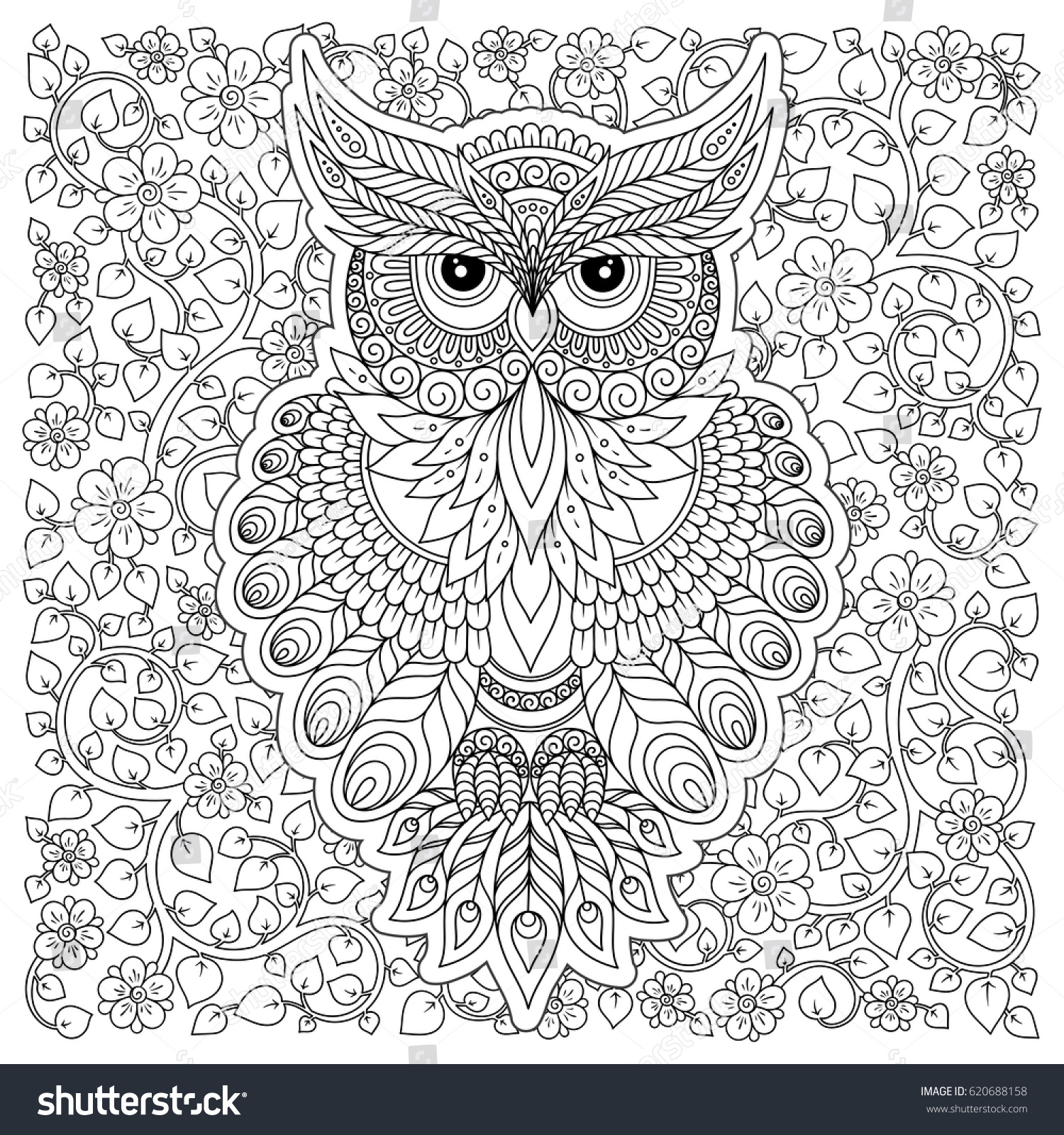 Lovely Owl Coloring Page Design Exquisite Stock Vector (Royalty Free ...