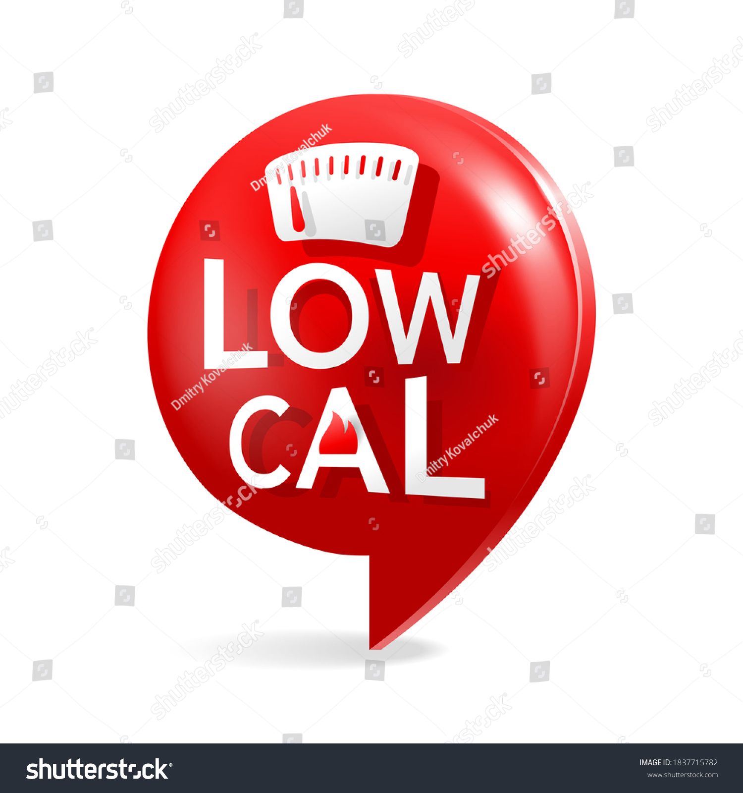 SVG of Low Cal 3D icon - combination of pin mark and weight scales - pictogram for dietary low-cal food products - isolated vector emblem svg