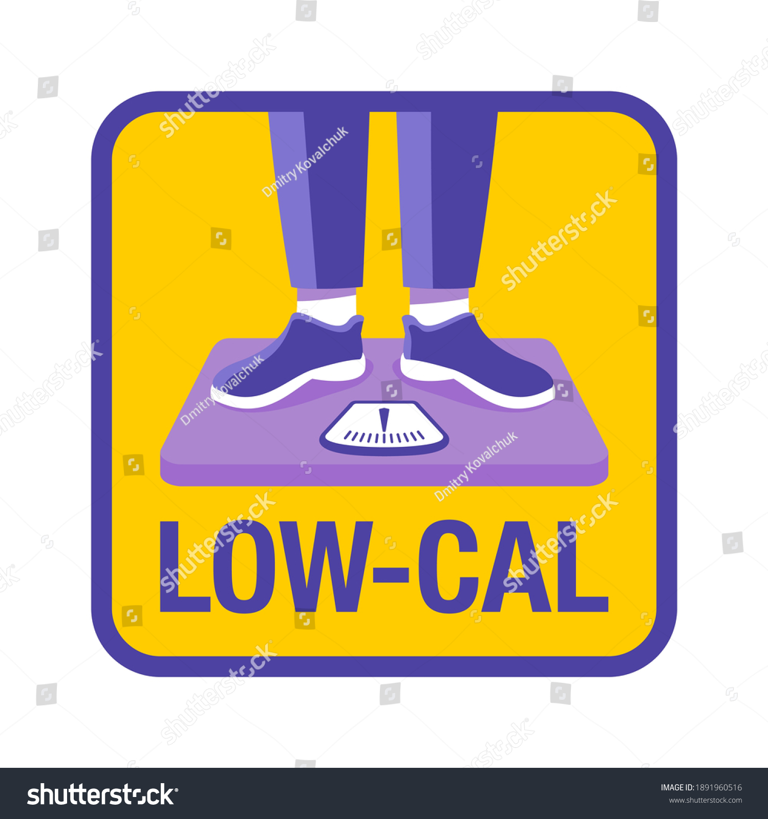 SVG of Low Cal icon - pictogram for dietary low-cal food products - woman standing on weight scales, isolated vector emblem svg