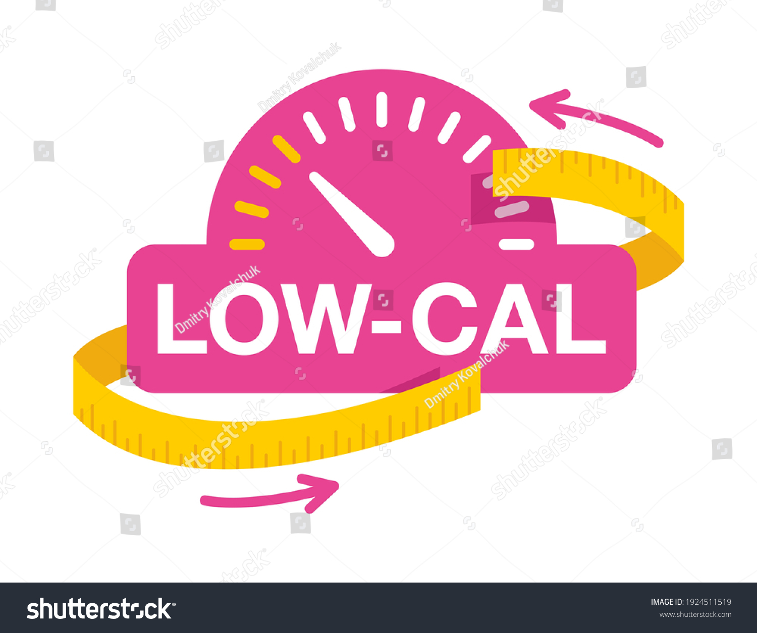 SVG of Low Cal pink icon - combination of measuring tape and weight scales - pictogram for dietary low-cal food products - isolated vector emblem svg