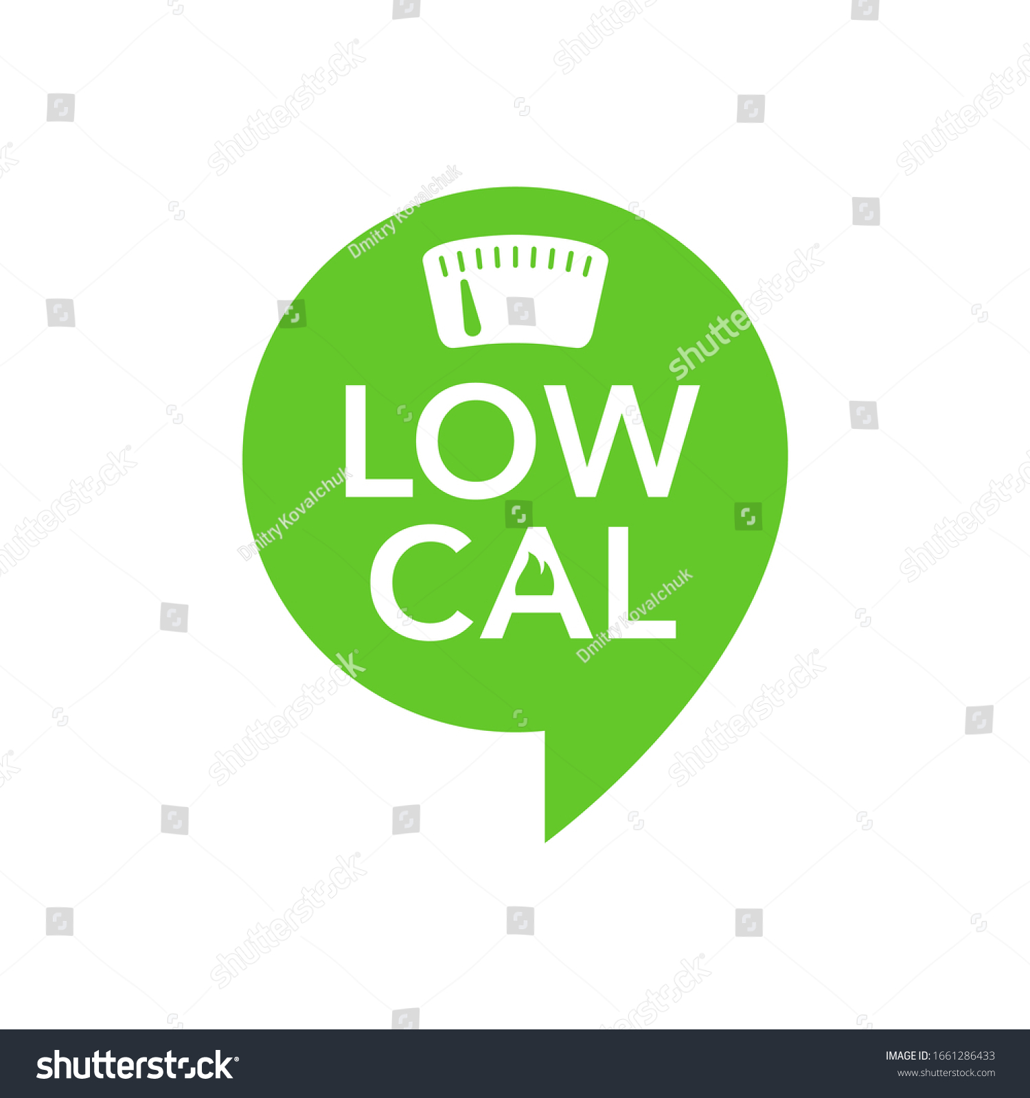 SVG of Low Cal stamp - combination of pin mark and weight scales - pictogram for dietary low-cal food products - isolated vector emblem svg