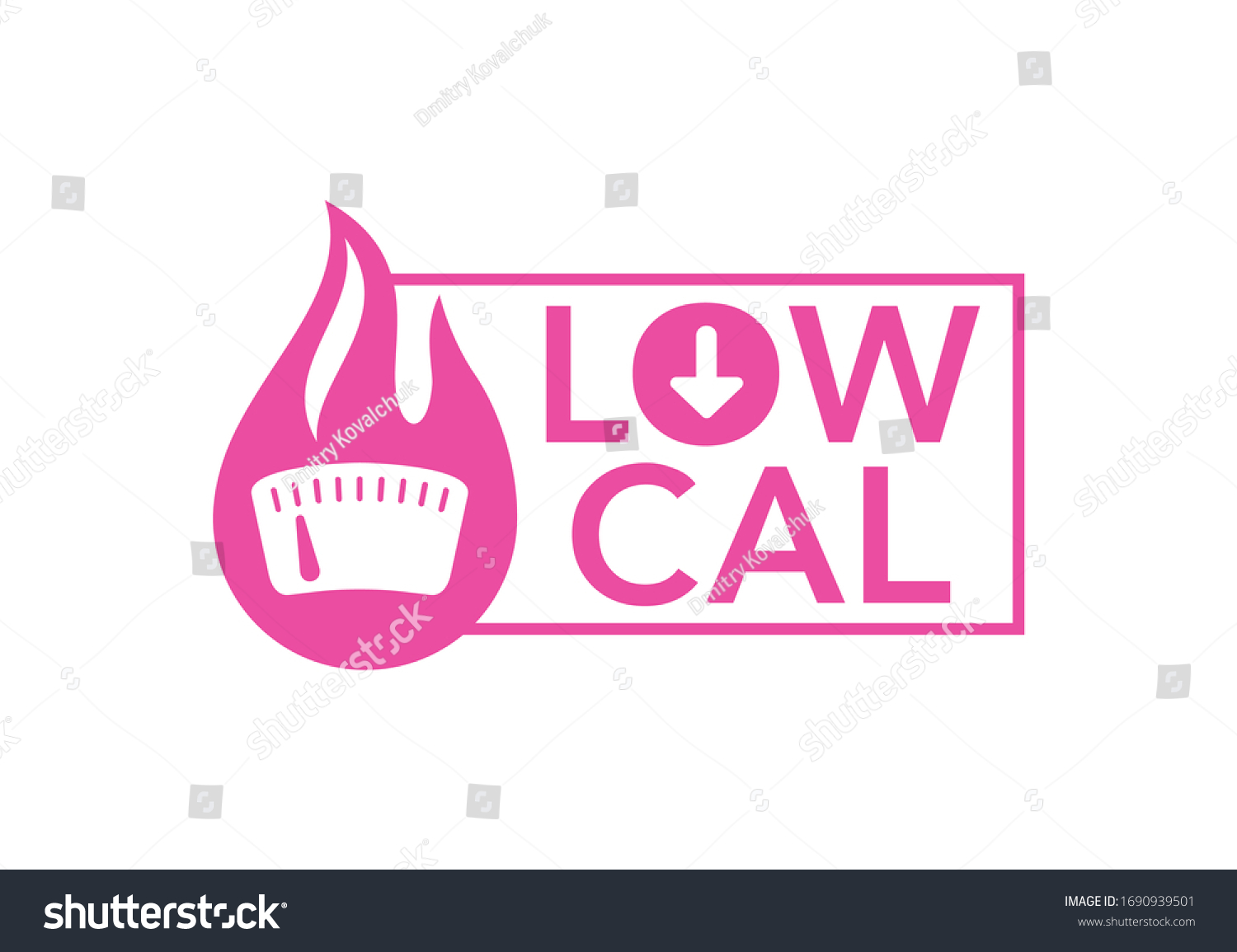 SVG of Low Cal sticker - combination of fire  and weight scales - pictogram for dietary low-cal food products - isolated vector emblem svg