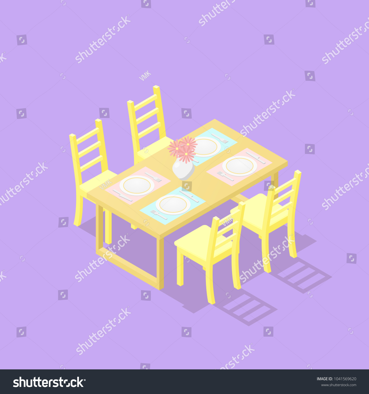 Low Poly Isometric Dining Table Chairs Stock Vector Royalty Free ...
