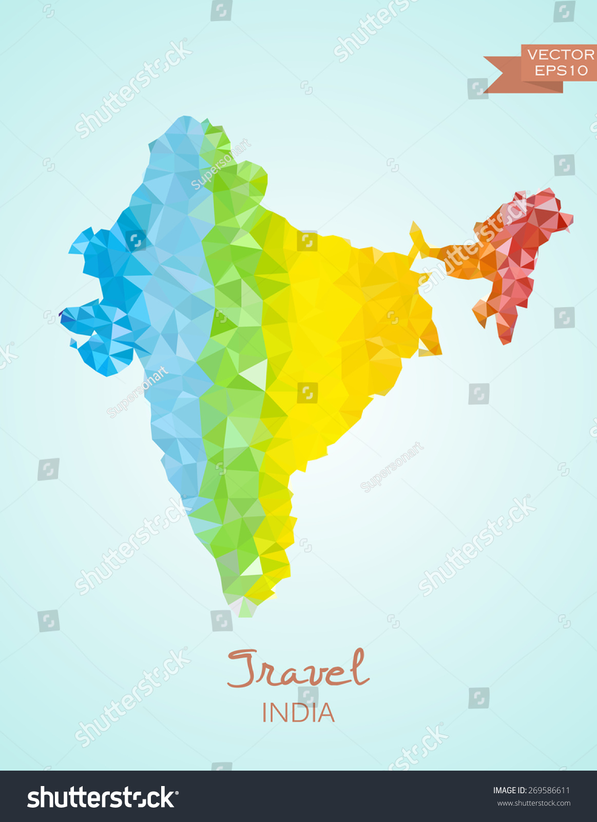Low Poly Map India Isolated Vector Stock Vector (Royalty Free) 269586611