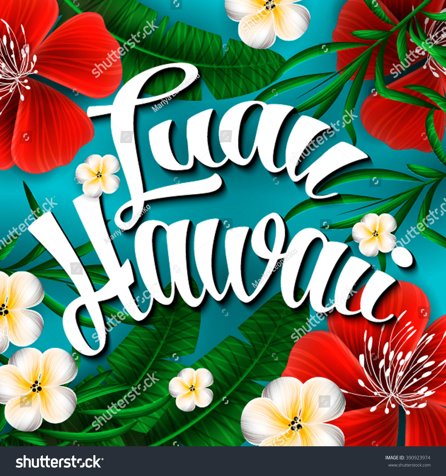 SVG of Luau Hawaii Invitation Hand lettering exotic with tropical flowers  svg