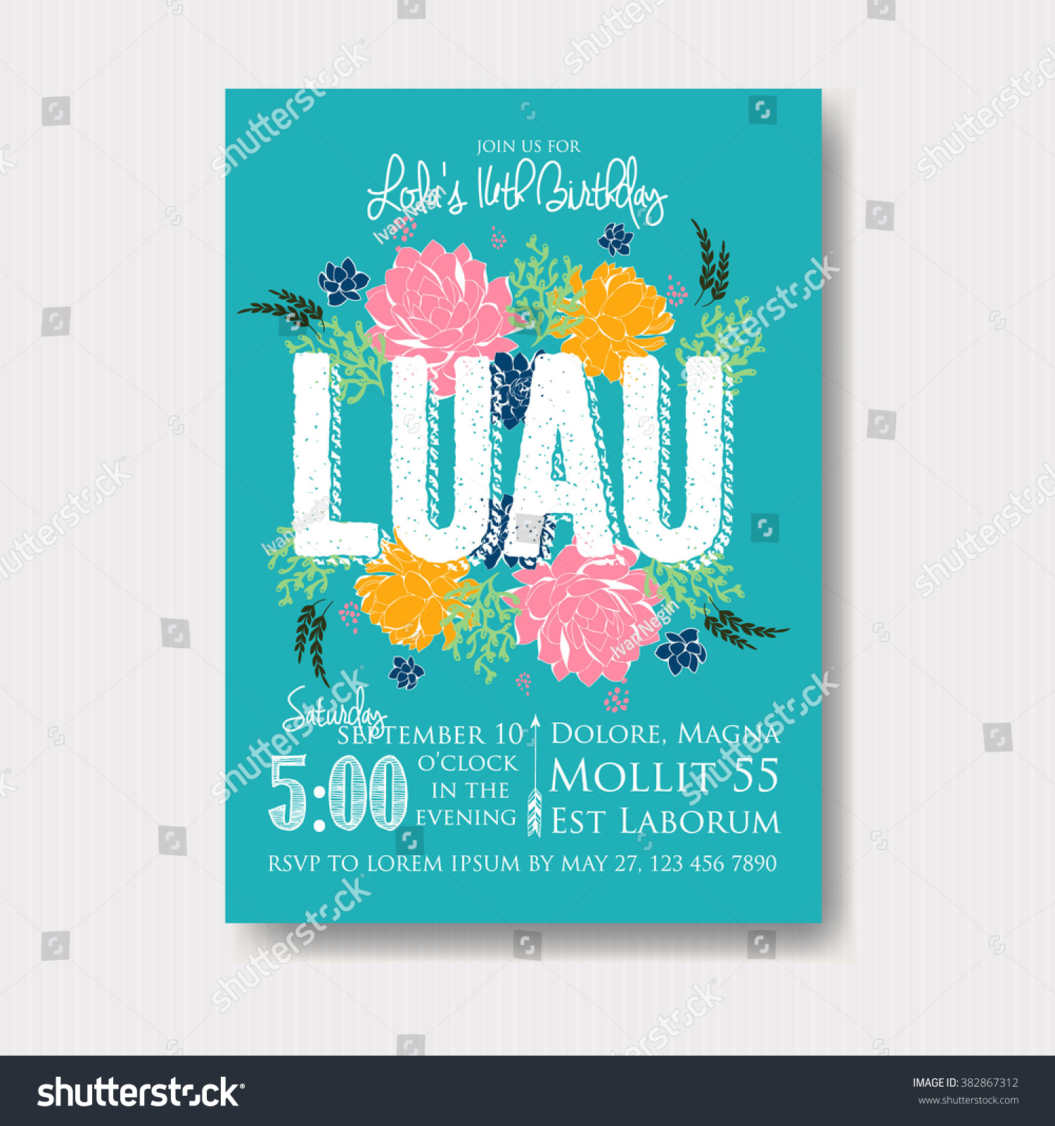 SVG of Luau invitation with floral wreath svg