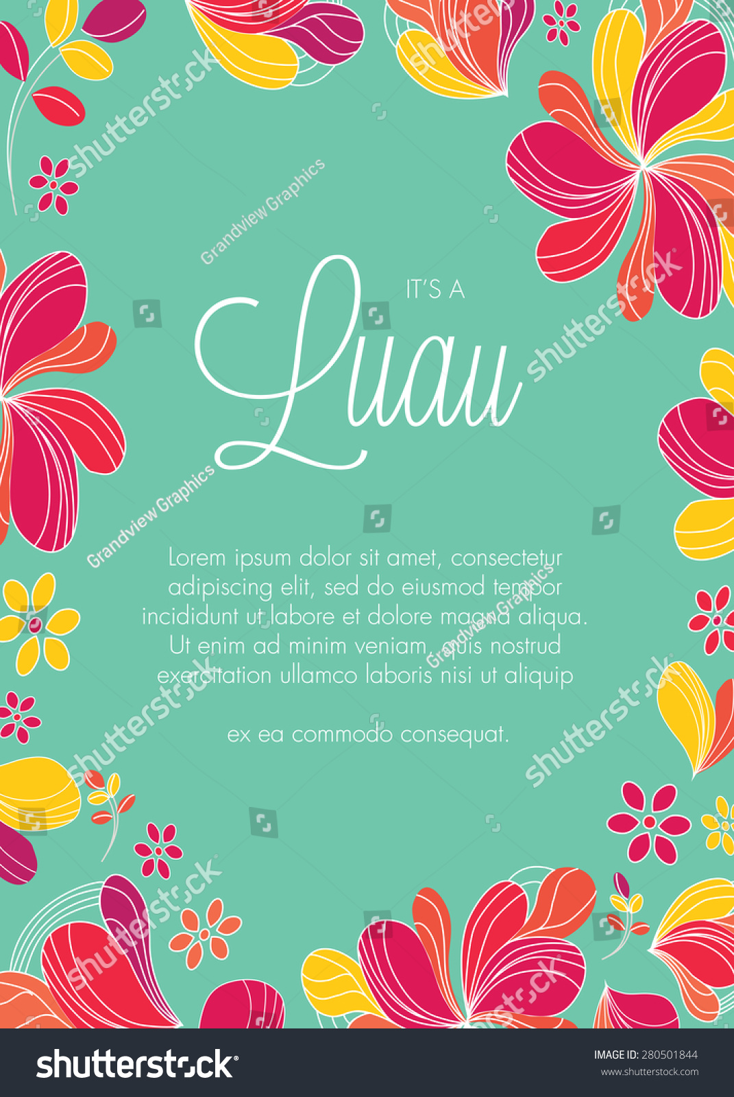 SVG of Luau Party Invitation with Abstract Tropical Flowers Template - Vector svg