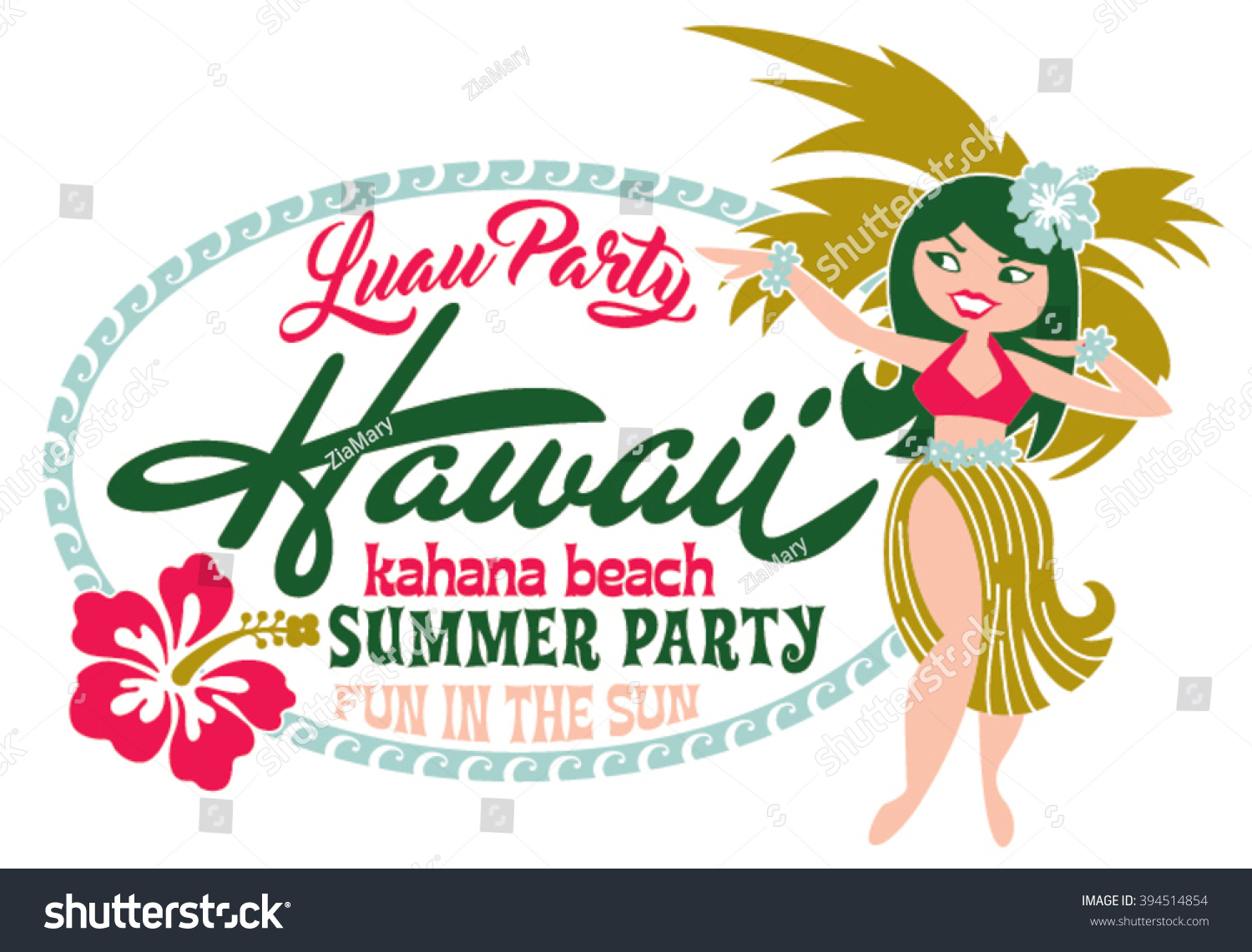 SVG of Luau party summer beach, artwork for children girl t shirt in custom colors svg