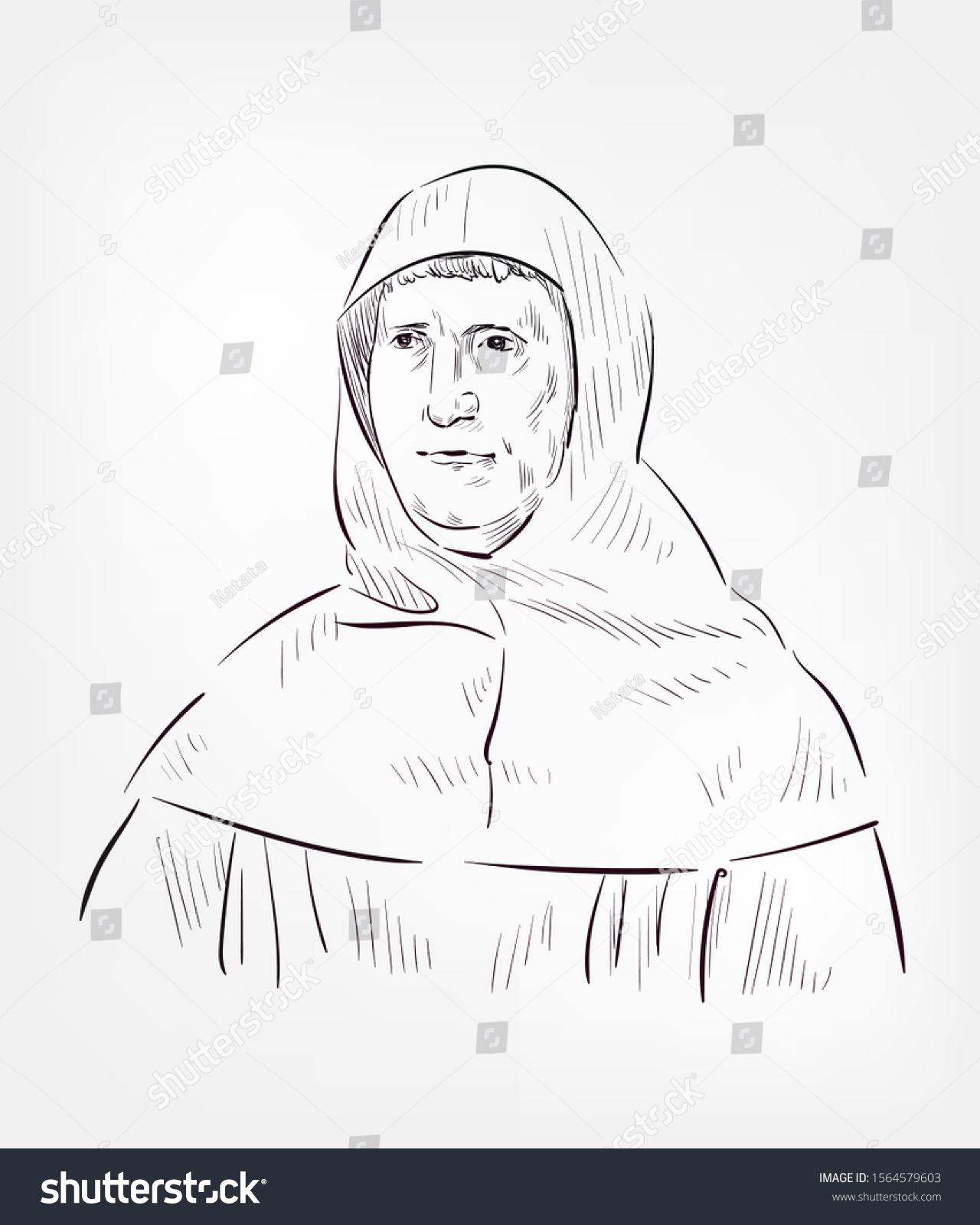 Luca Bartolomeo Pacioli Vector Sketch Illustration: стоковая векторная