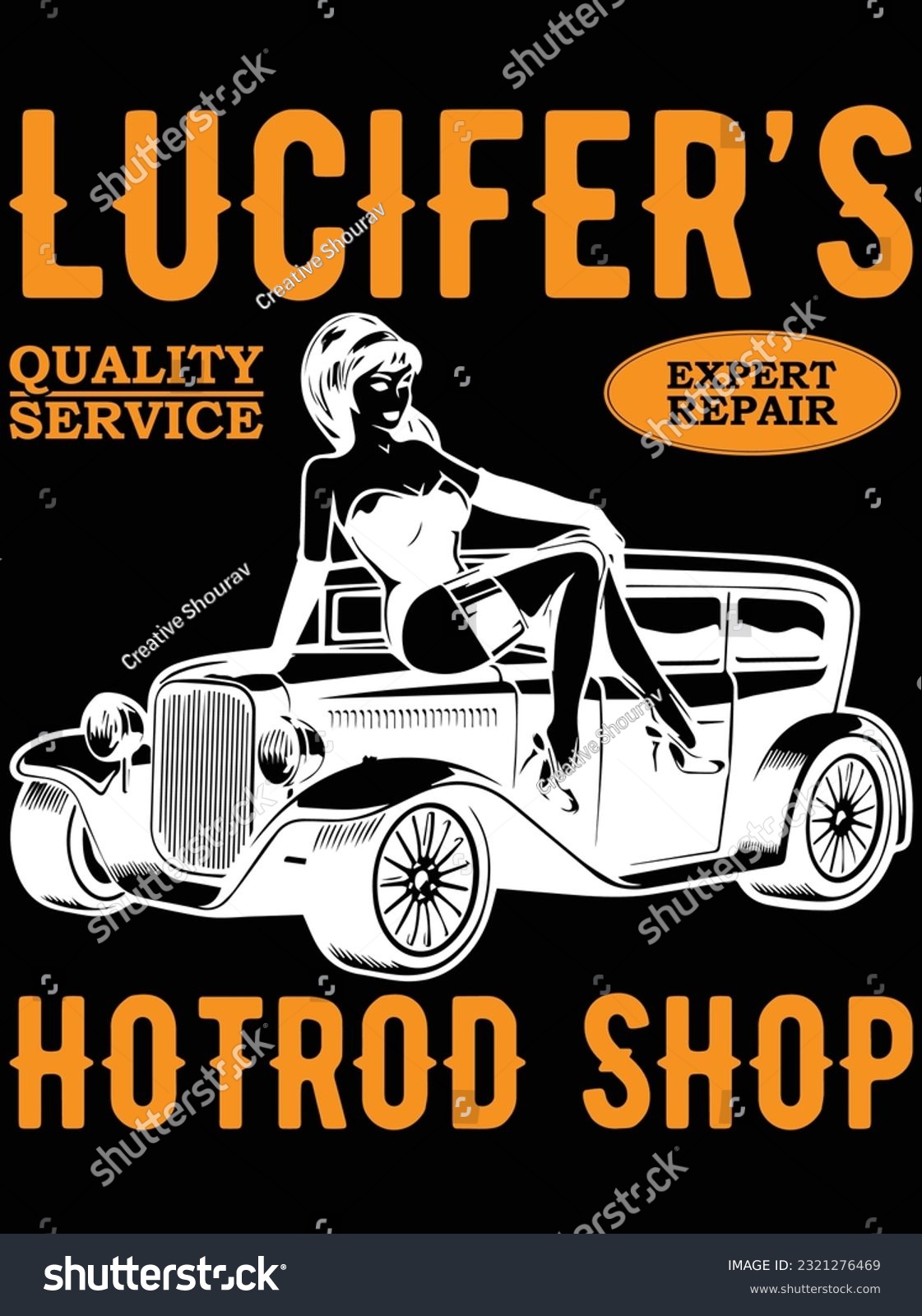 SVG of Lucifer's hot rod shop vector art design, eps file. design file for t-shirt. SVG, EPS cuttable design file svg