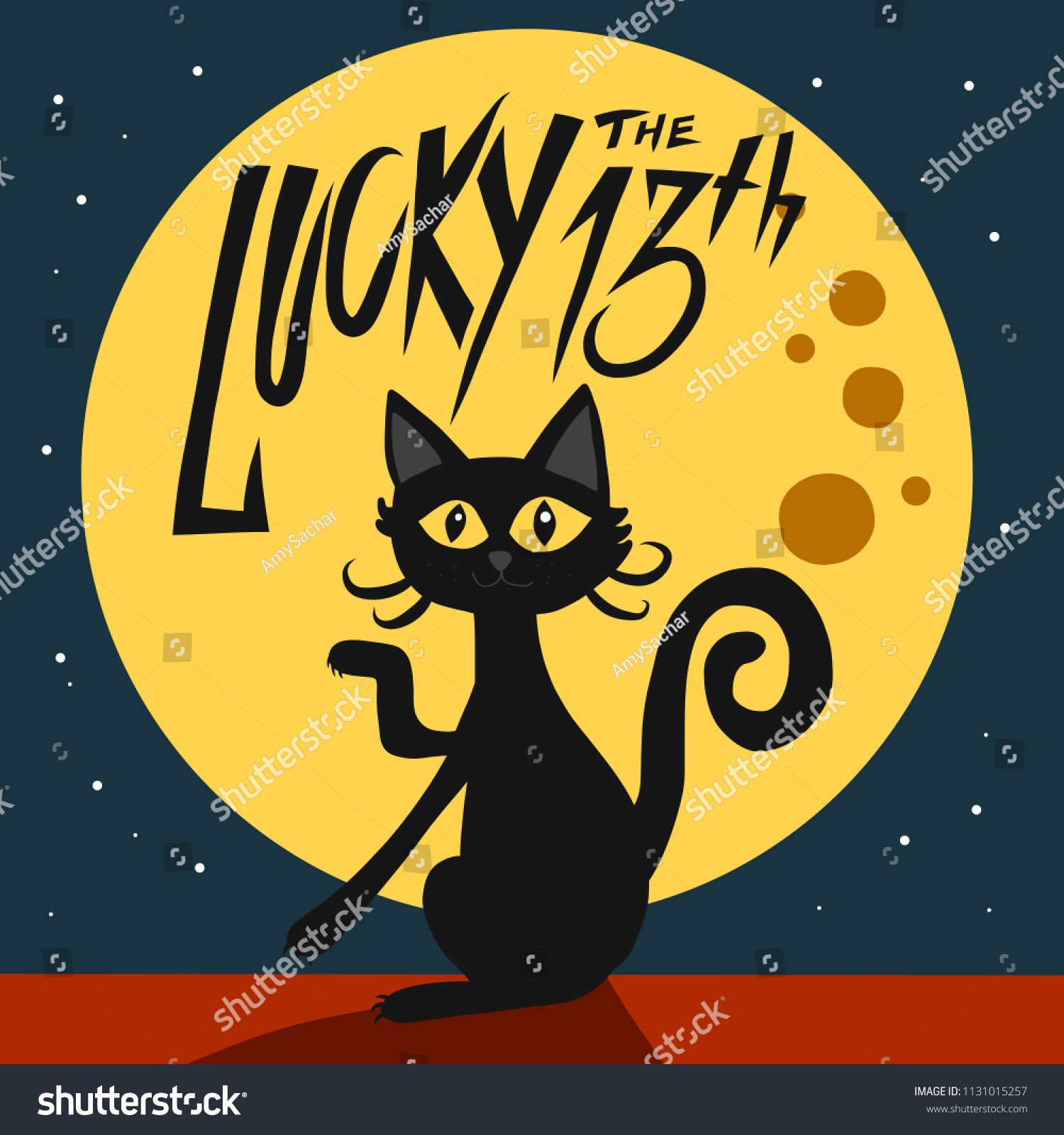 Lucky 13th Black Cat Full Moon Stock Vector Royalty Free 1131015257