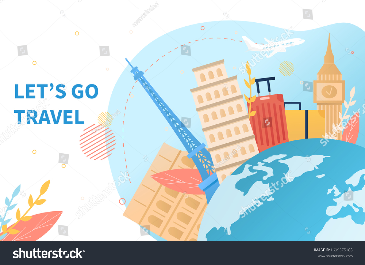 Luggage International Landmarks Around Globe Various Stock Vector ...