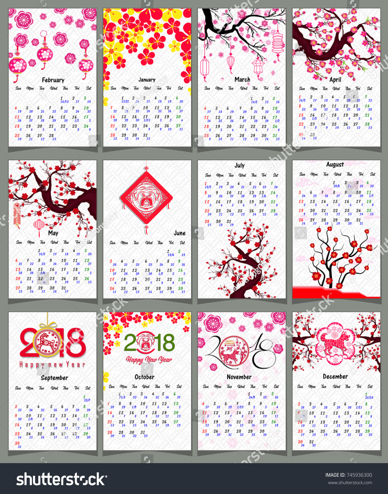 Lunar Calendar Chinese Calendar Happy New Stock Vector Royalty Free 745936300
