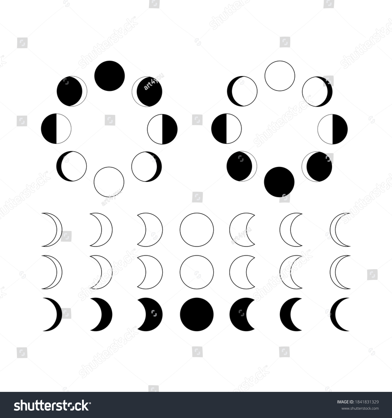 Lunar Phases Isolated Cosmic Silhouette Vector Stock Vector (Royalty ...