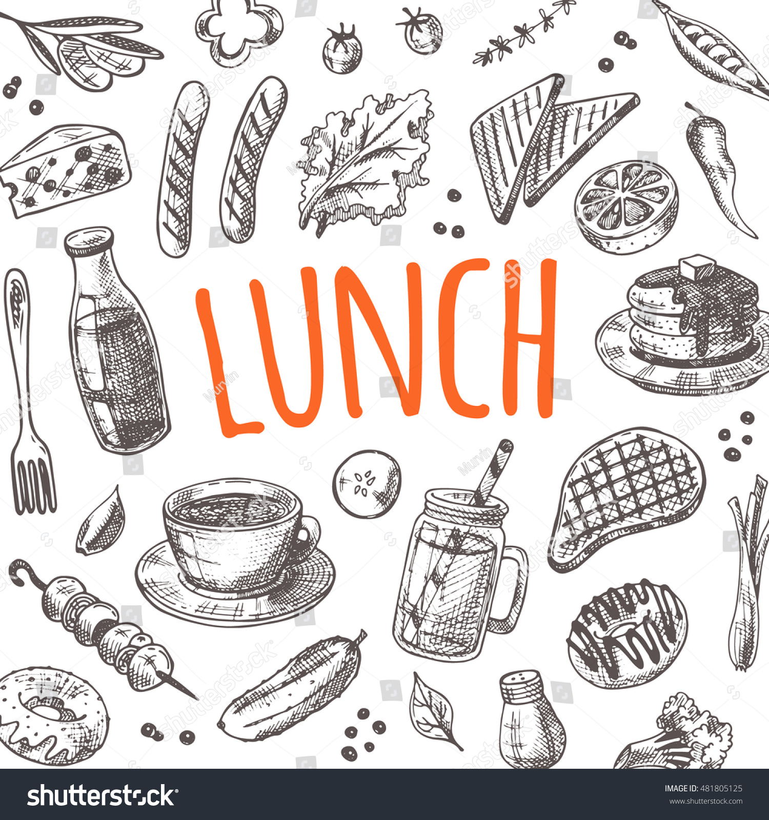 Restaurant Kitchen Hand lunch card elements kitchen hand drawn stock vector 481805125 Restaurant Kitchen Hand lunch card elements kitchen hand drawn stock vector 481805125