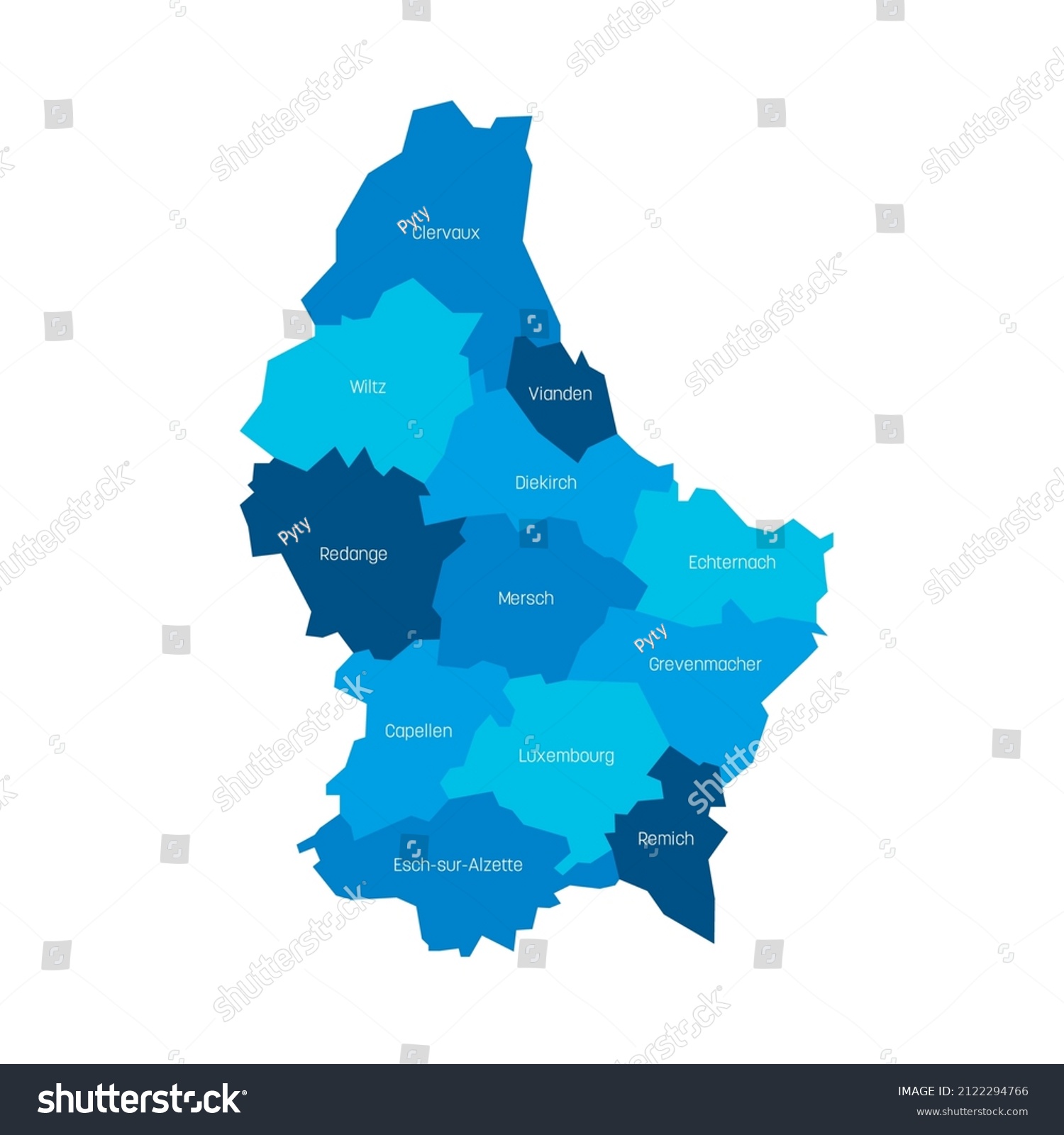 Luxembourg Administrative Map Cantons Stock Vector (Royalty Free ...