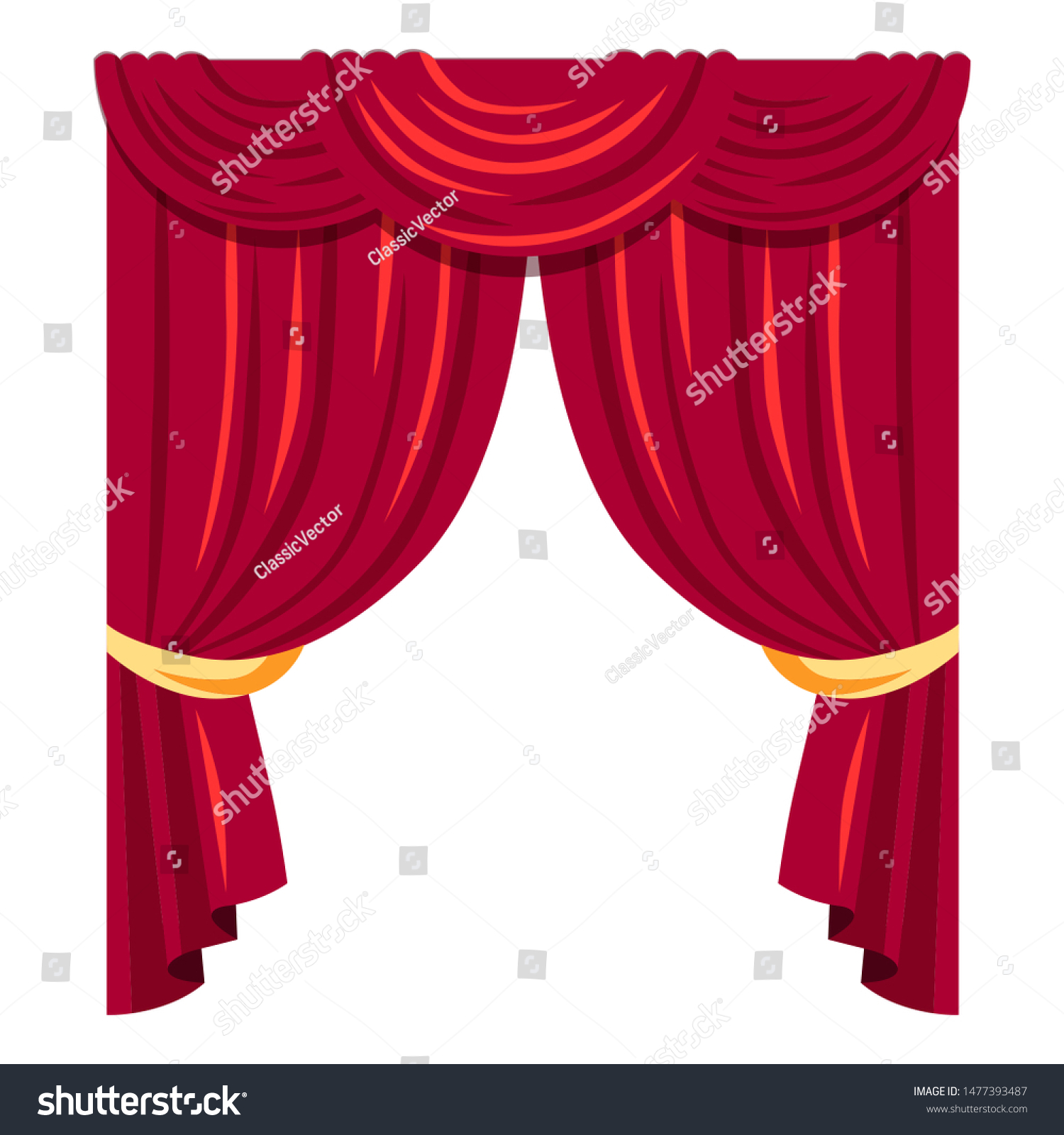 Luxurious Red Curtains Flat Vector Illustration Stock Vector