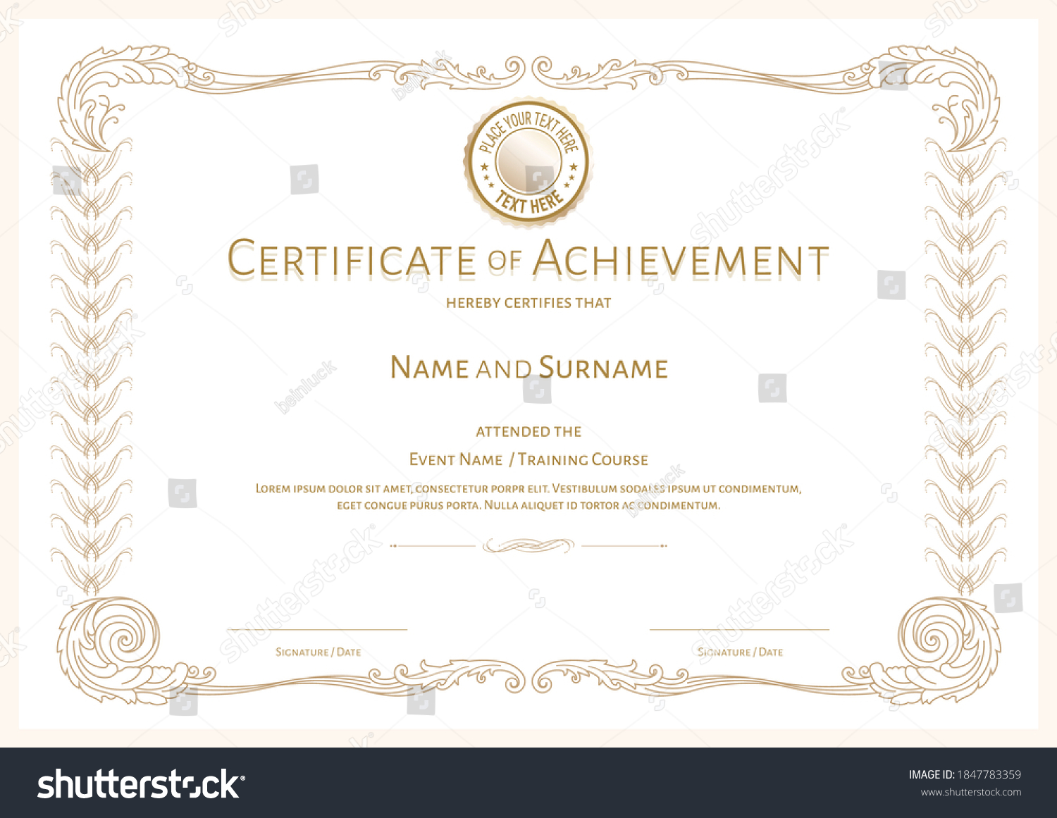 Luxury Certificate Template Elegant Border Frame Stock Vector (Royalty ...