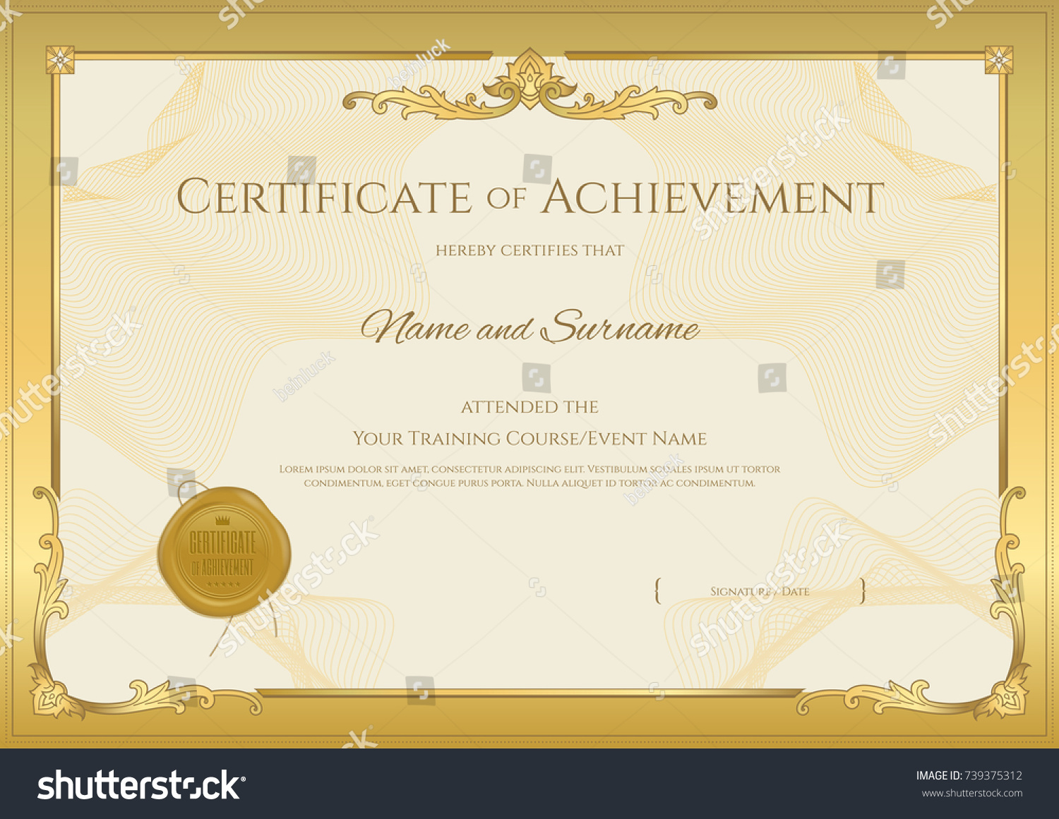 Luxury Certificate Template Elegant Border Frame Stock Vector (Royalty ...