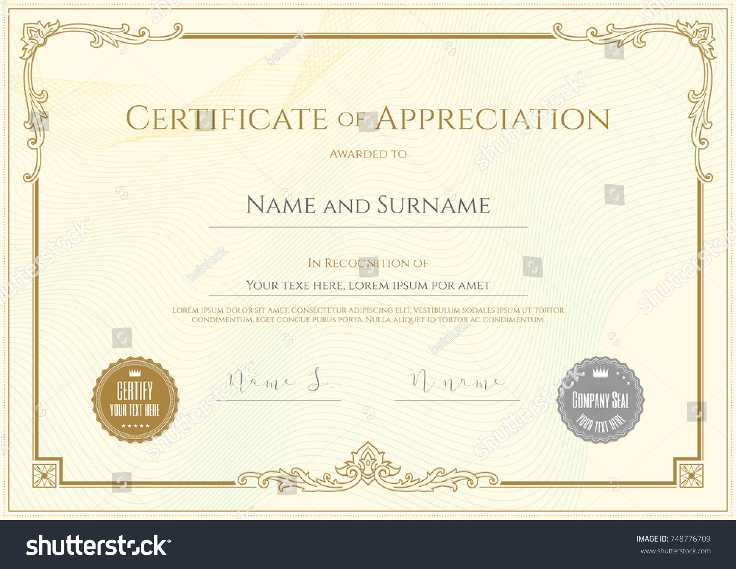 Luxury Certificate Template Elegant Border Frame Stock Vector (Royalty ...