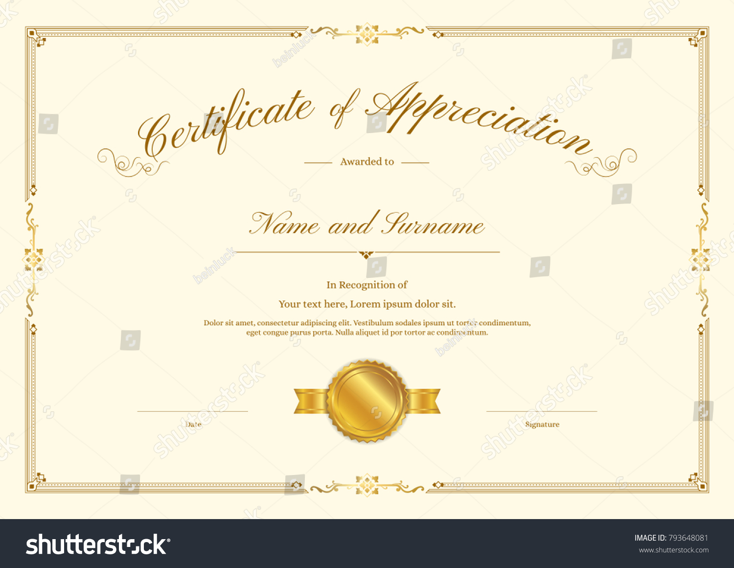 Luxury Certificate Template Elegant Border Frame Stock Vector (Royalty ...