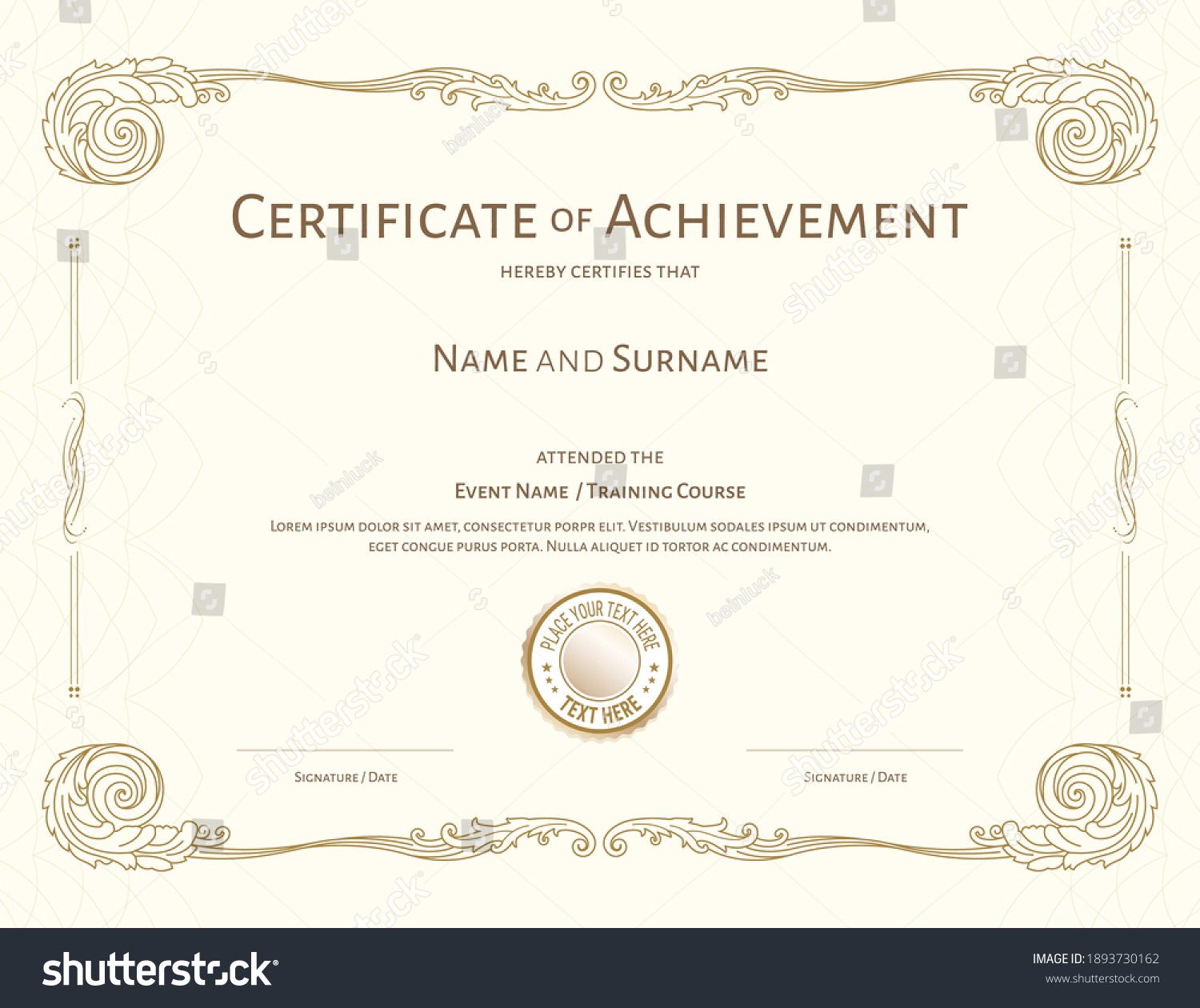 Luxury Certificate Template Elegant Floral Border Stock Vector (Royalty ...