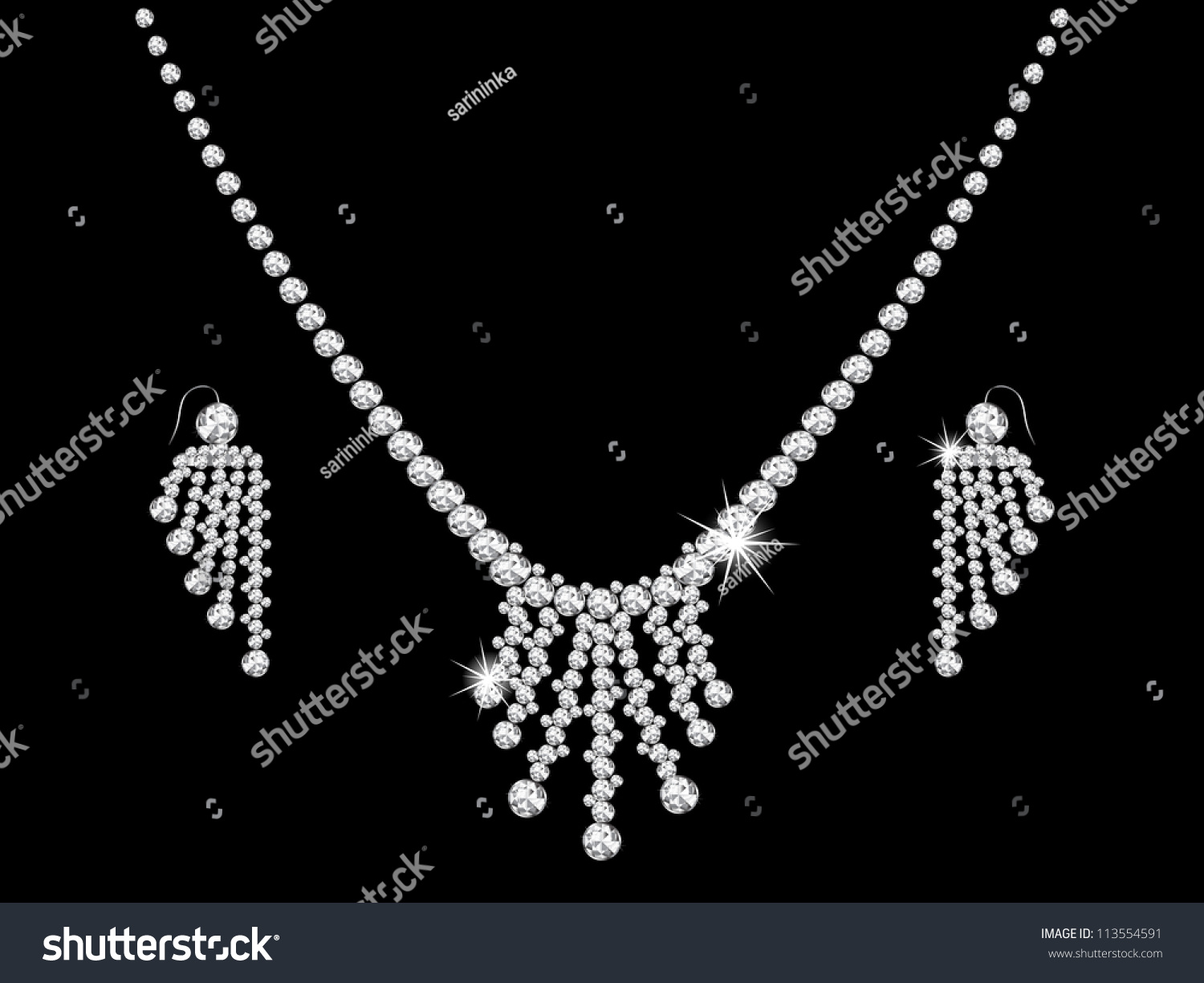 Luxury Diamond Necklace On Black Background Stock Vector Illustration ...