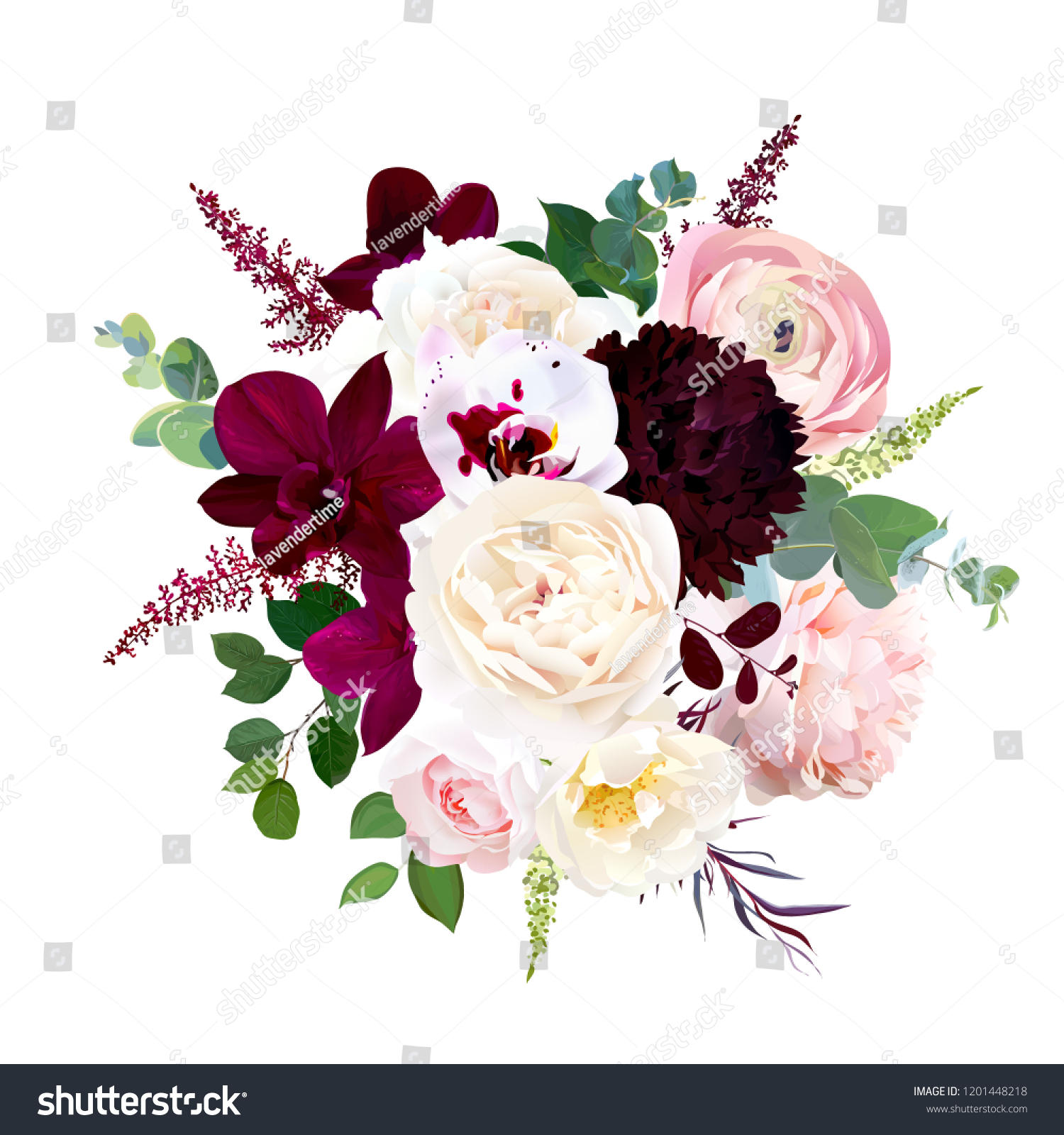 Luxury Fall Flowers Vector Bouquet Dark Stock Vector Royalty Free 1201448218