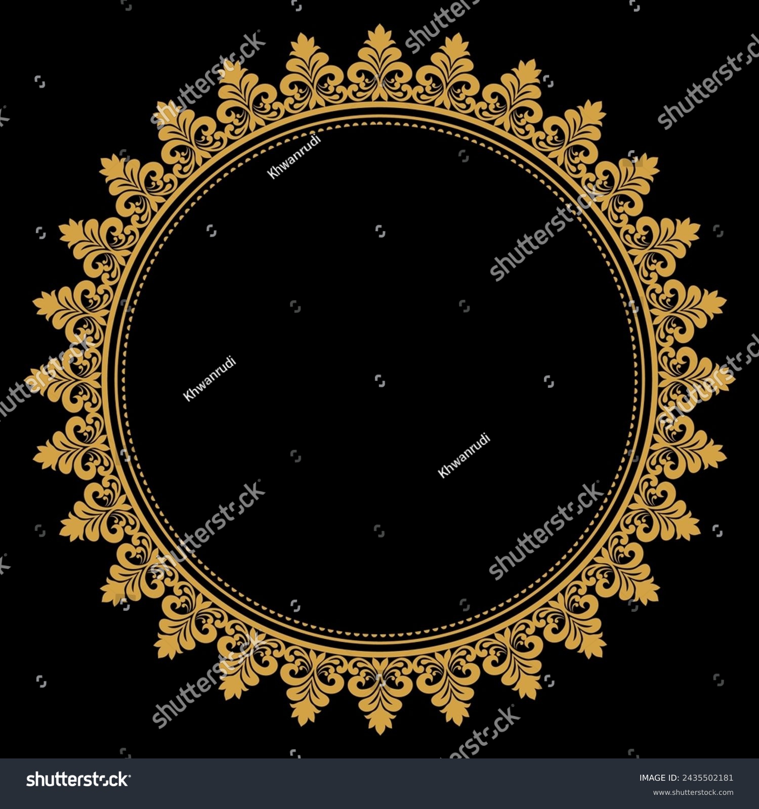 SVG of Luxury gold circle flourish frame with baroque style details, Vintage Golden Circular Round, perfect for wedding invitations and vintage card design, floral flower elements, Vector illustration svg