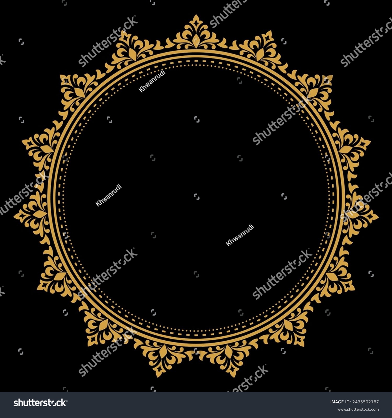 SVG of Luxury gold circle flourish frame with baroque style details, Vintage Golden Circular Round, perfect for wedding invitations and vintage card design, floral flower elements, Vector illustration svg