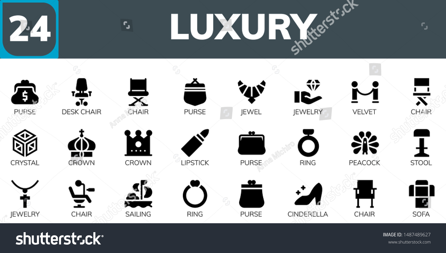 Luxury Icon Set 24 Filled Luxury Stock Vector Royalty Free