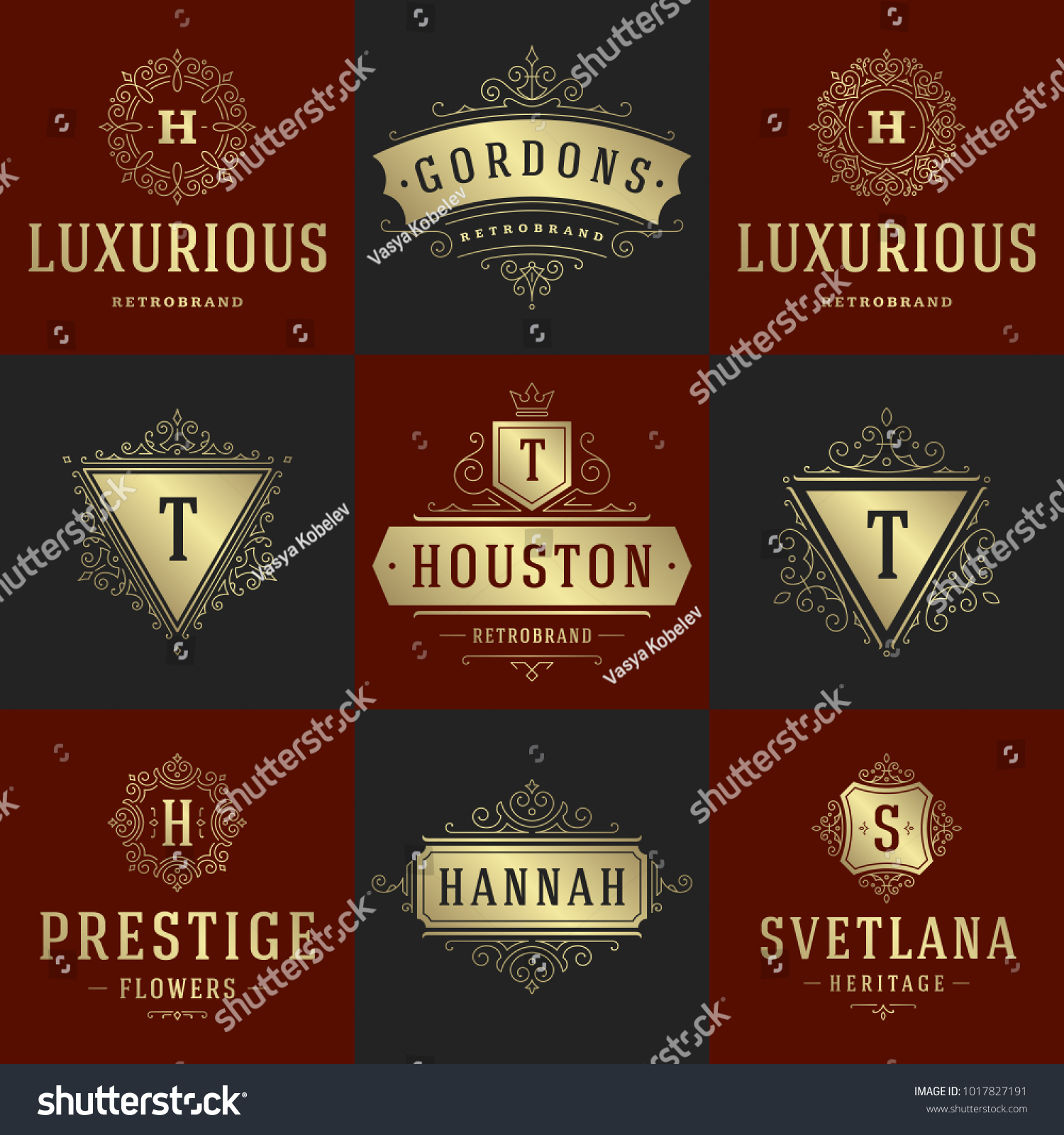 luxury logos templates set flourishes calligraphic stock vector