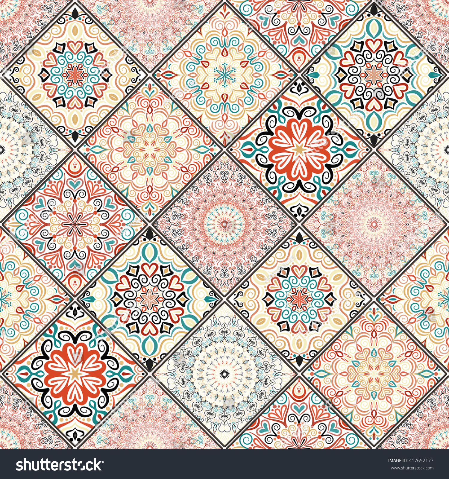 Luxury Oriental Tile Seamless Pattern Colorful Stock Vector (Royalty ...