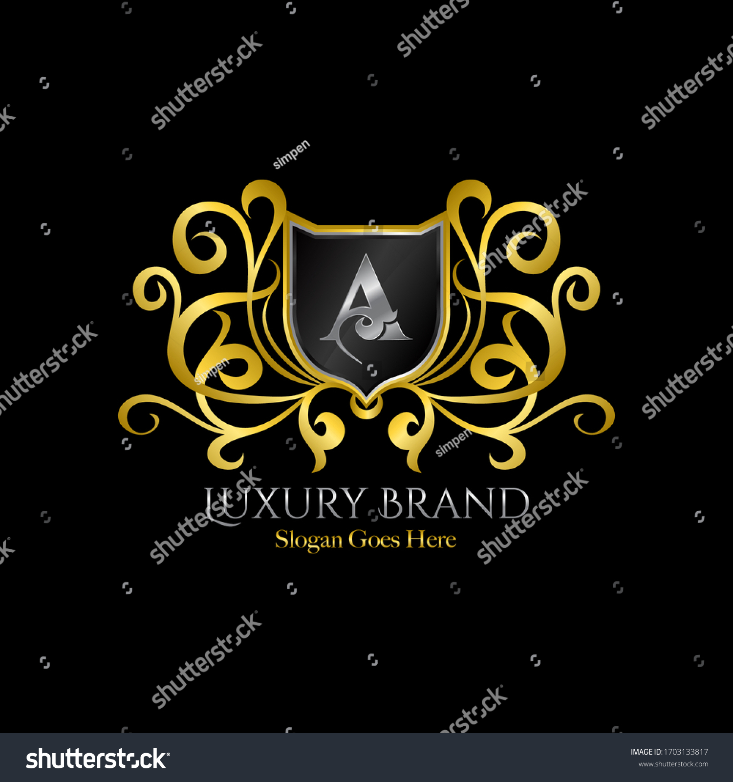 Luxury Shield Logo Letter Golden Color Stock Vector (Royalty Free ...