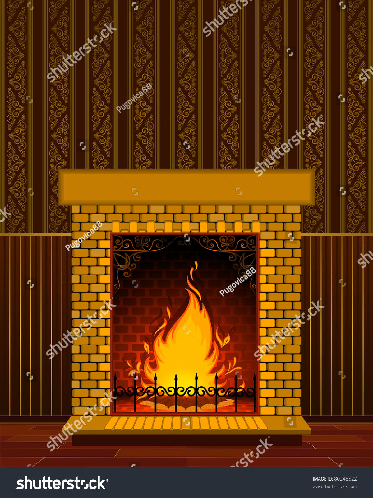 Luxury Stone Fireplace Flame Vector Royalty Free Stock Image