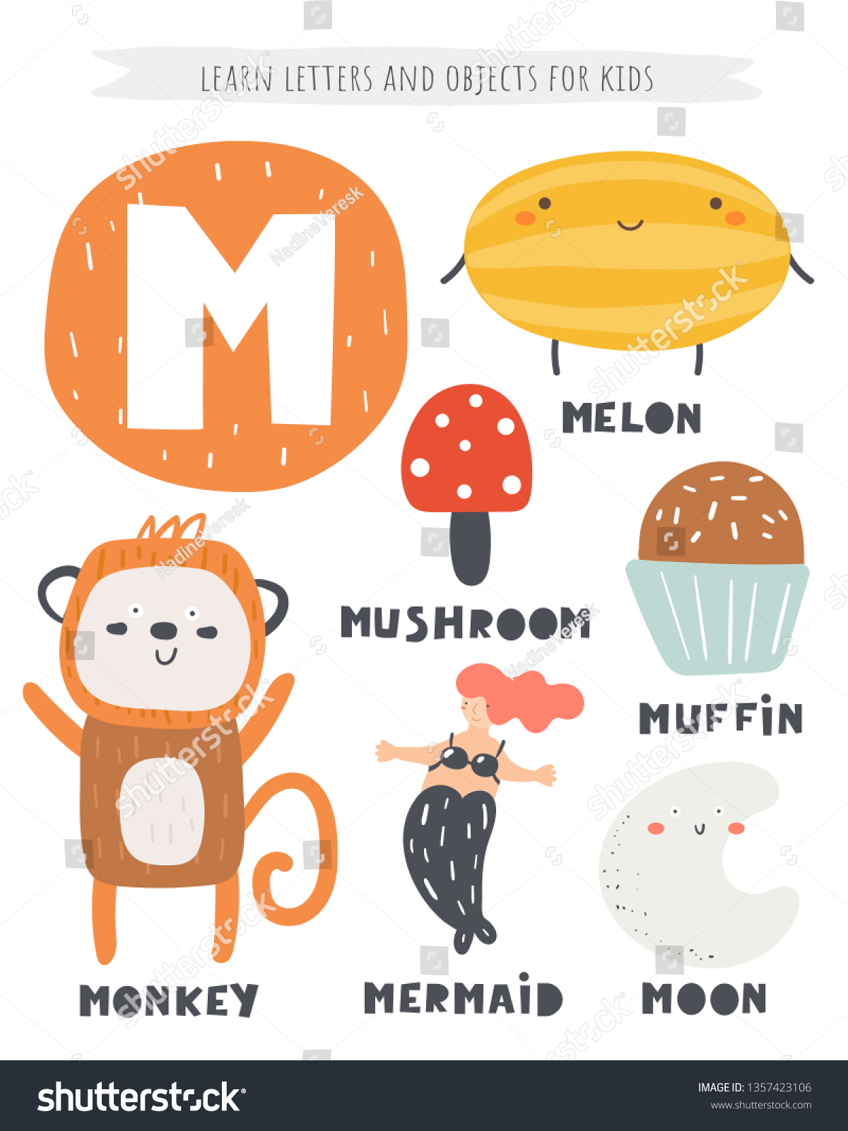 M Letter Objects Animals Including Melon Stock Vector (Royalty Free ...