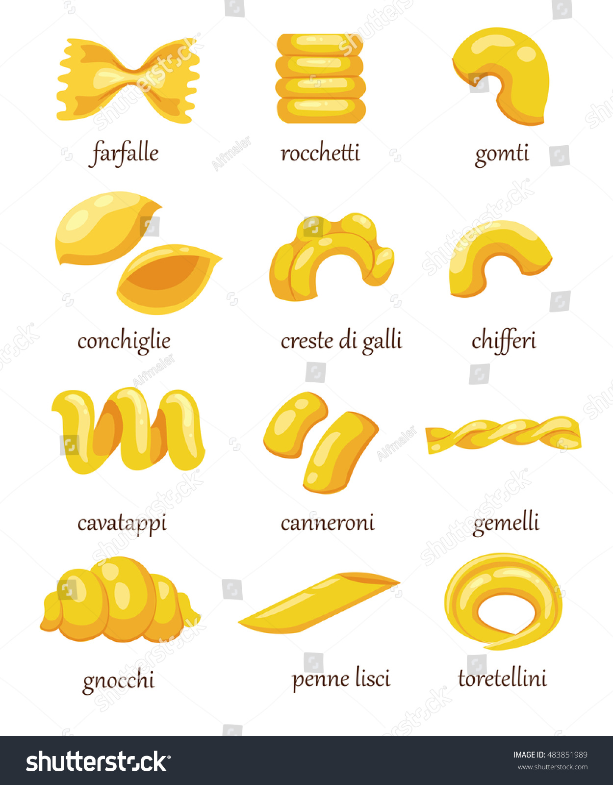 Macaroni Set Vector Pasta Collection Italian Stock Vector 483851989 ...