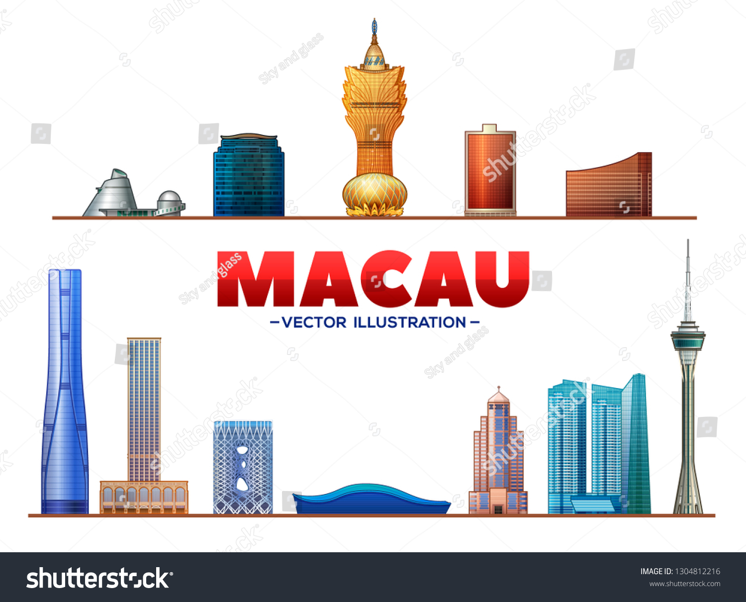 Macau City China Top Landmarks White Stock Vector (Royalty Free ...