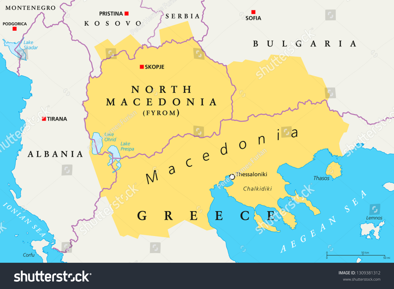 Macedonia Region Political Map Region Balkan Stock Vector Royalty