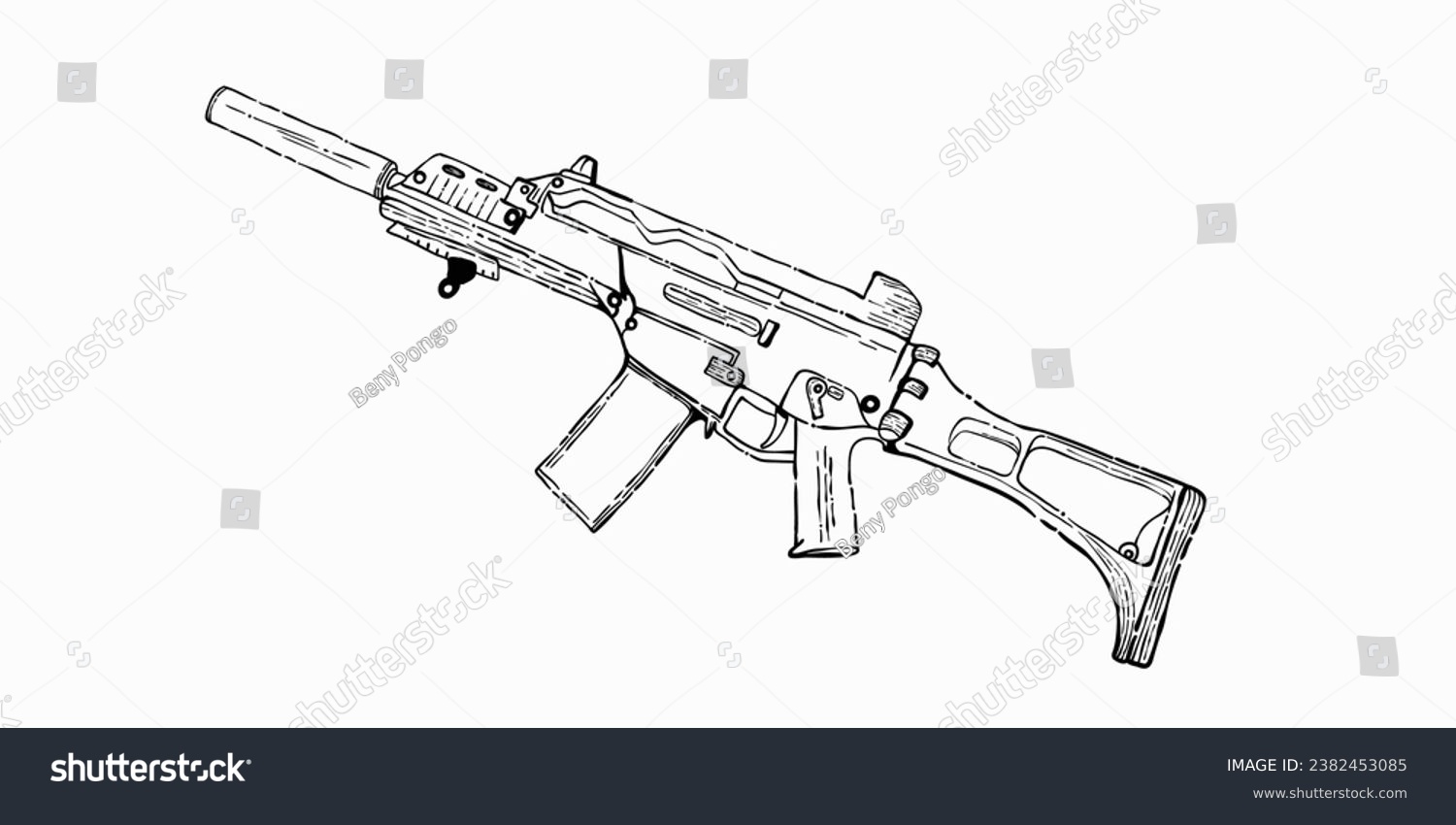 black and white gun drawing, side view clip art preview