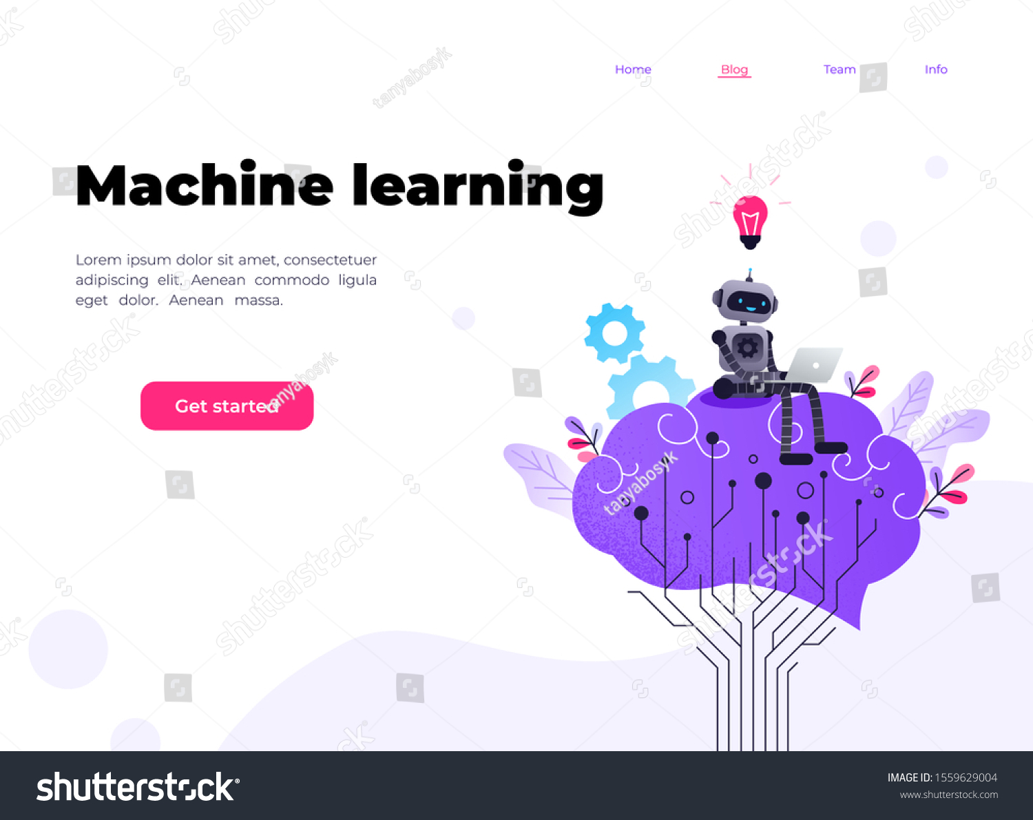 Machine Learning Vector Website Template Landing 스톡 벡터(로열티 프리 ...