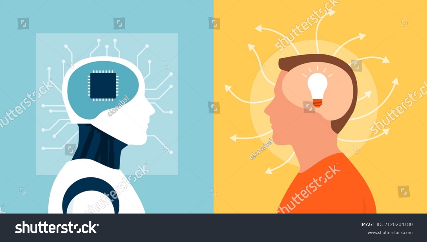 Machine Vs Human Difference Between Robot Stock Vector Royalty Free