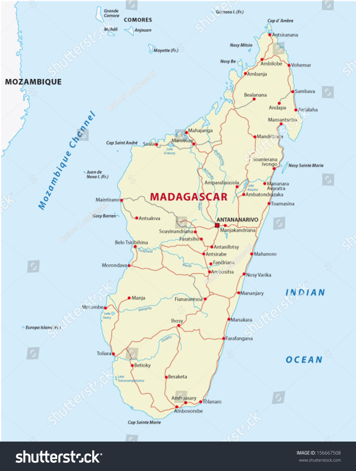 Madagascar Road Map Stock Vector Illustration 156667508 : Shutterstock