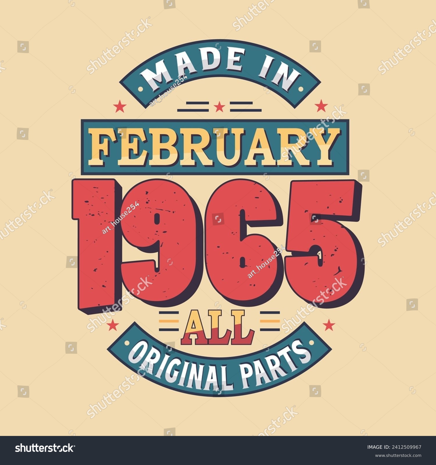 SVG of Made in February 1965 all original parts. Born in February 1965 Retro Vintage Birthday svg