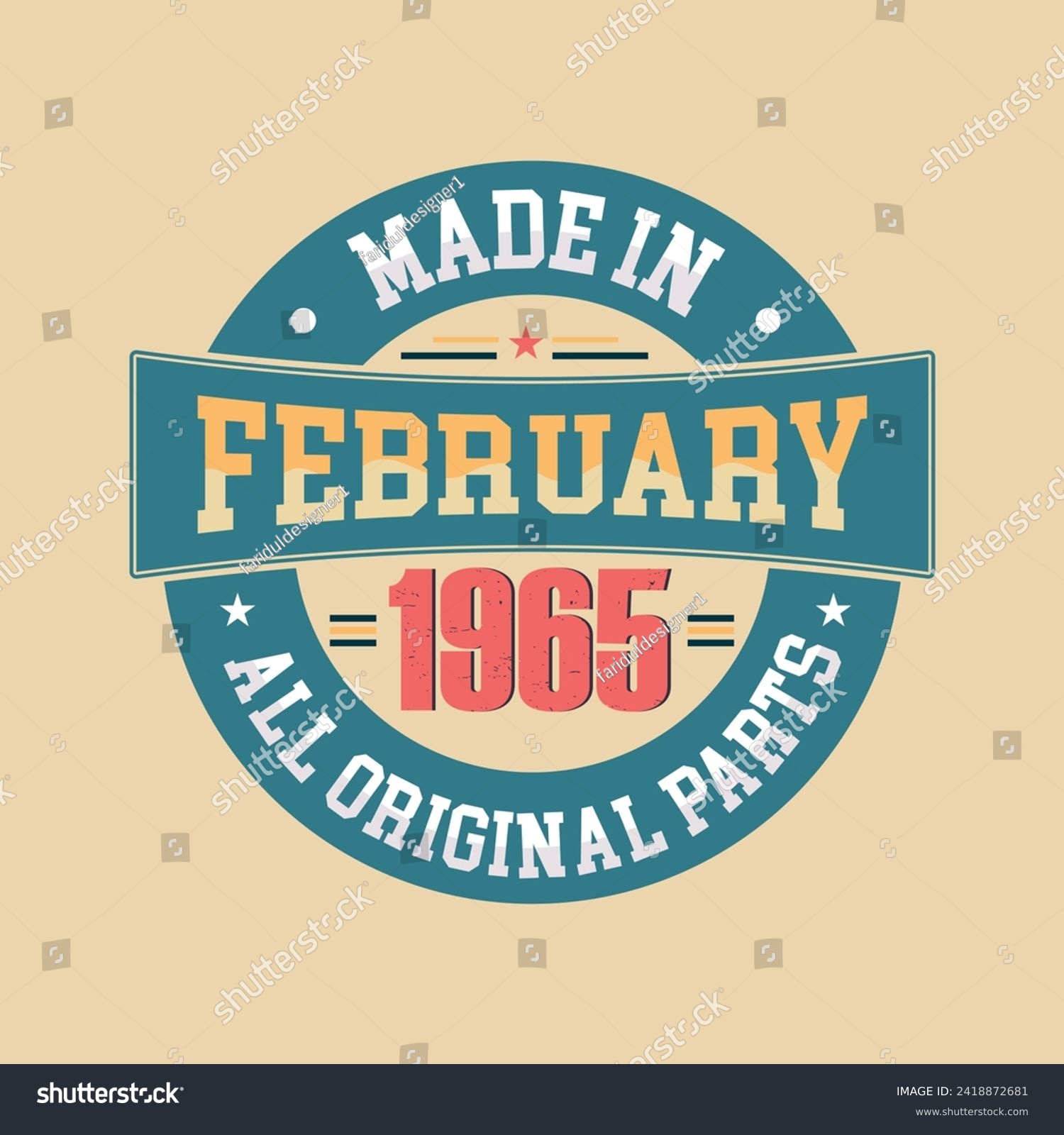 SVG of Made in February 1965 all original parts, Retro vintage Birthday Born in February 1965 Retro vintage Birthday vector design. svg