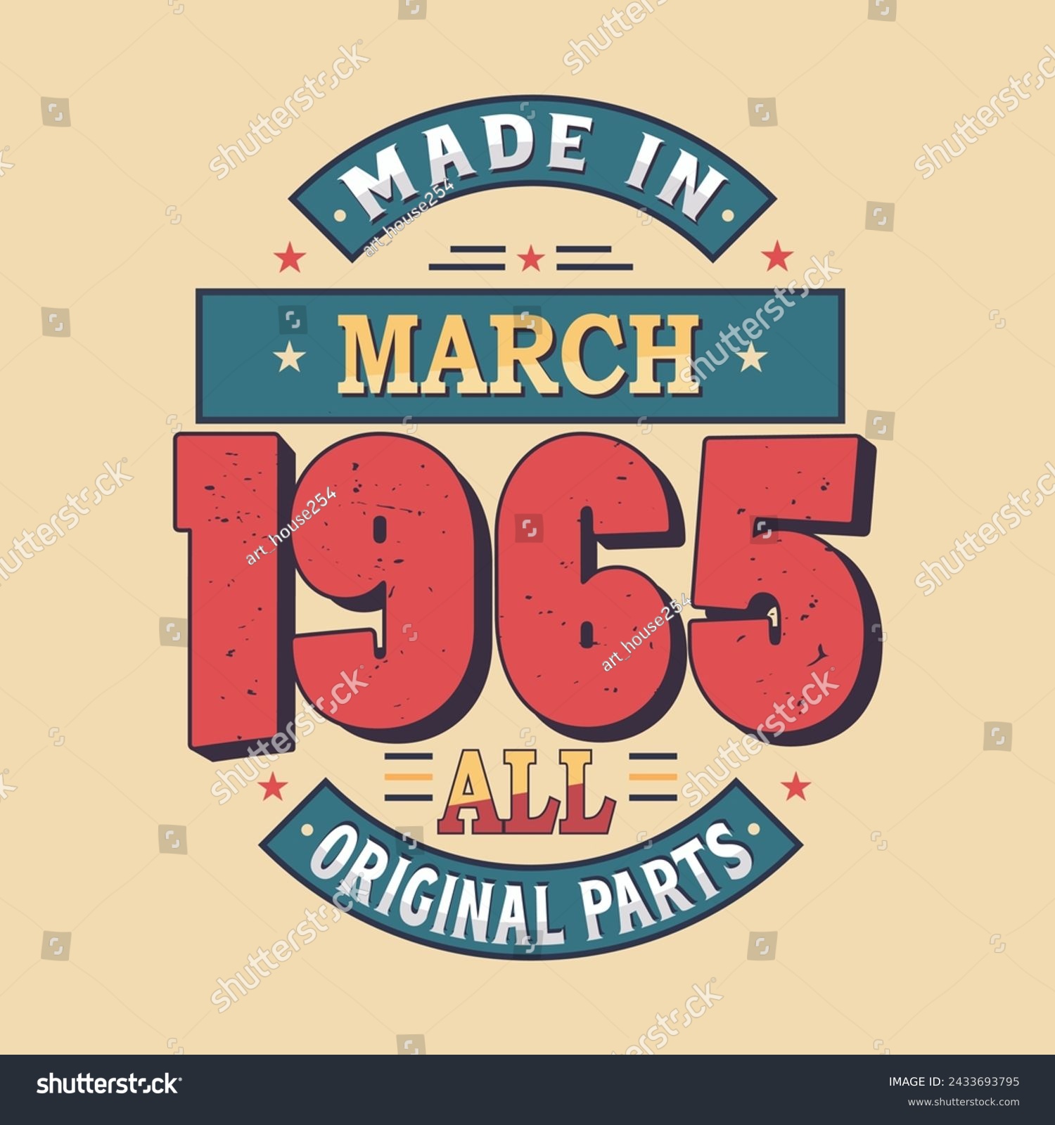 SVG of Made in March  1965 all original parts. Born in March 1965 Retro Vintage Birthday	 svg