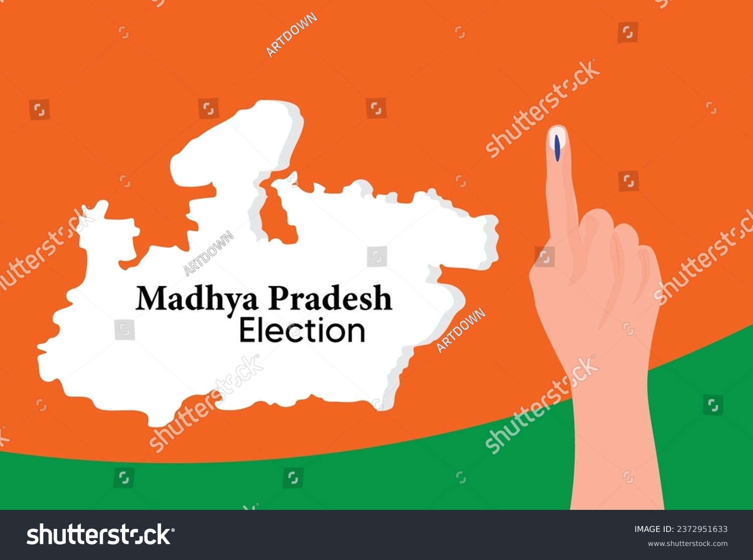SVG of Madhya Pradesh election 2023 with map geographical area and voting sign vector poster svg